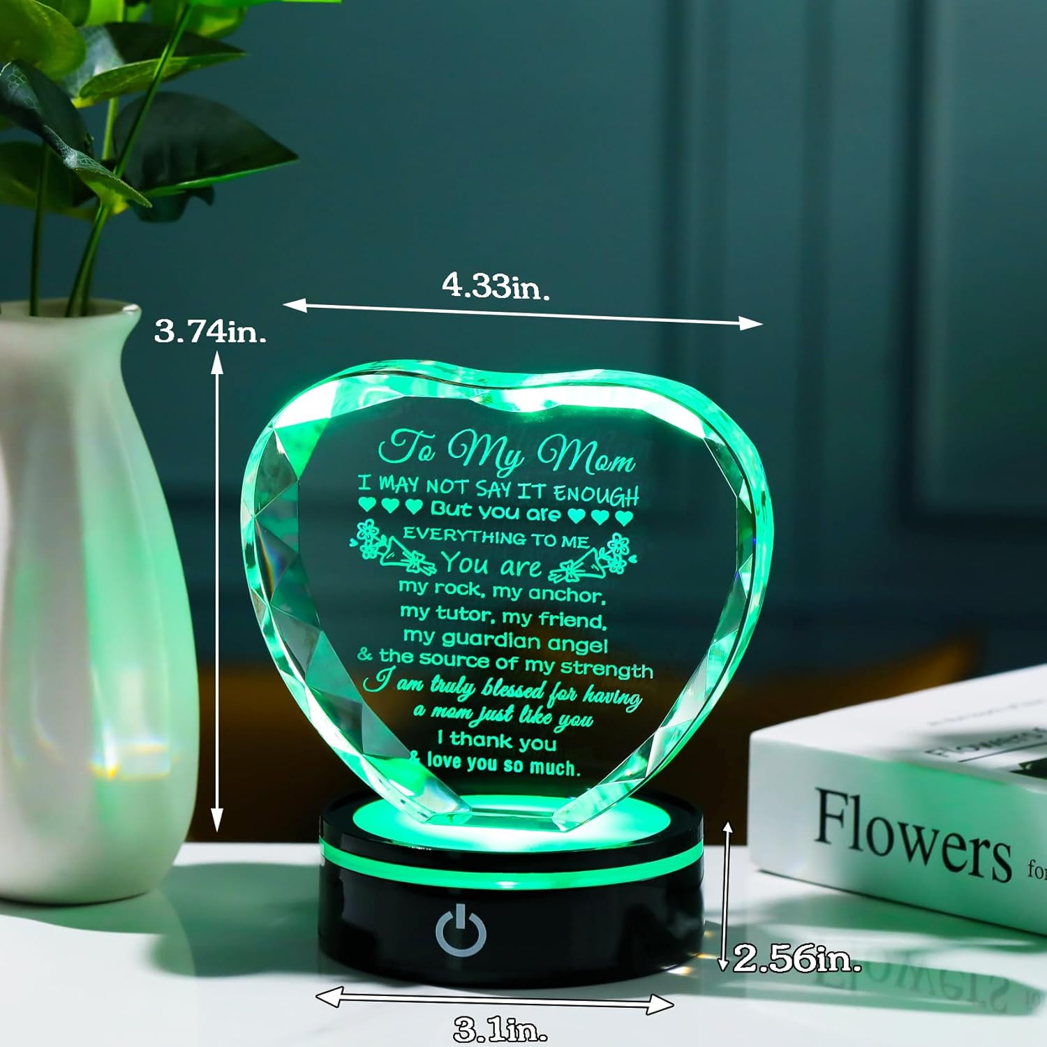 YWHL Gifts for Mom from Daughter Son Moms Mother's Day Birthday Gifts Crystal Unique to My Mom Heart Keepsakes Gift for Mother with Colorful LED Base - Image 7
