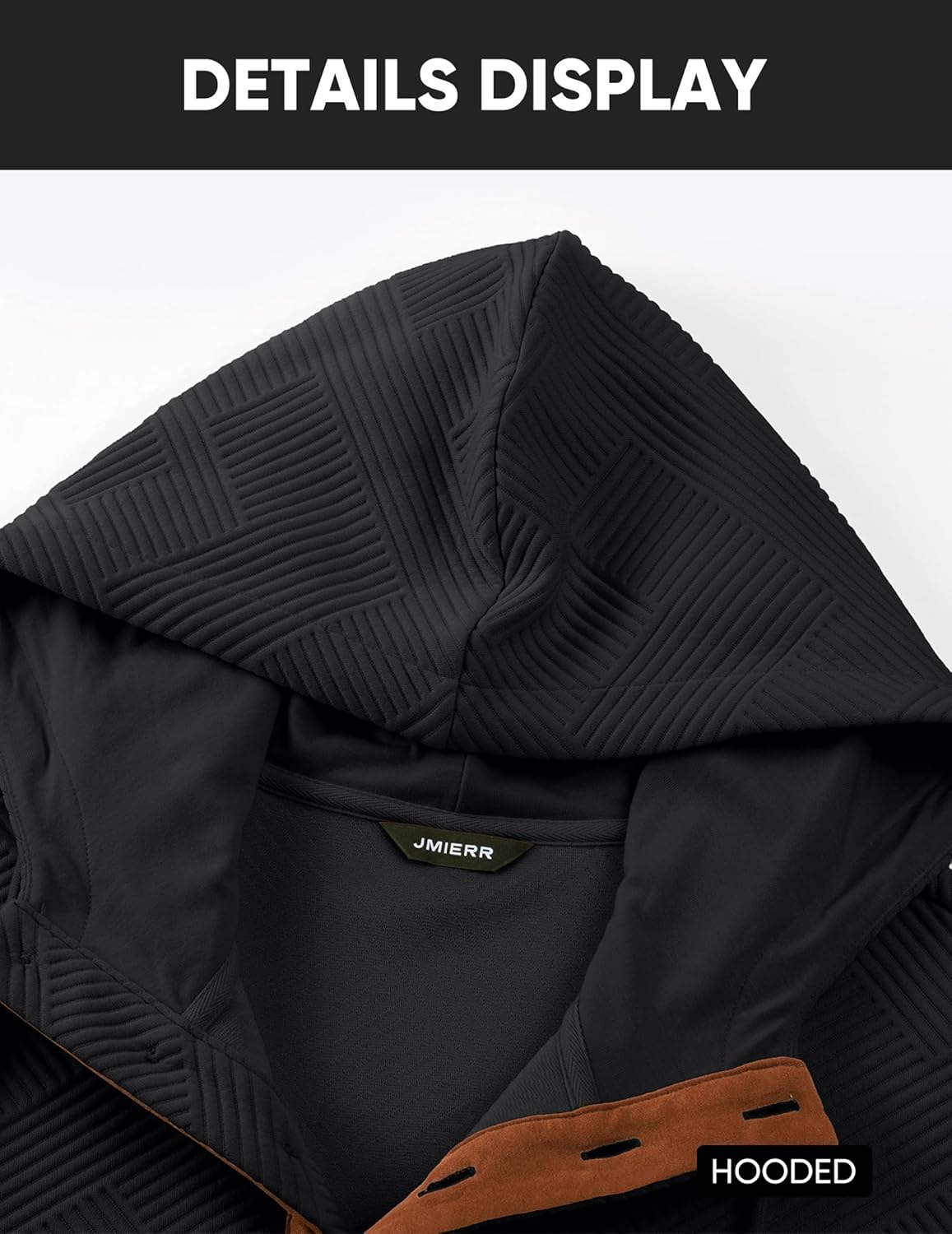 JMIERR Mens Hoodies Fall Casual Cotton Textured Long Sleeve Half Button Pullover Hooded Sweatshirts - Image 9
