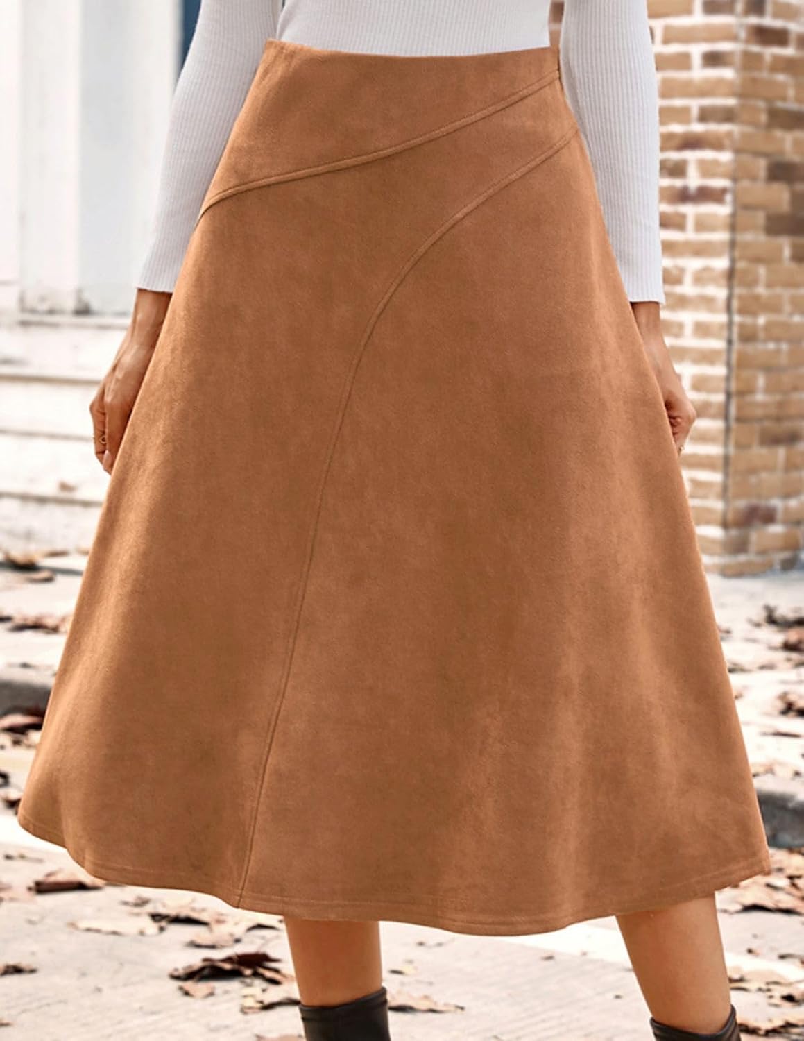Kate Kasin 2025 Women's Suede Skirts, High Waist A-Line Skirt, Fall Winter Midi Skirt - Image 3