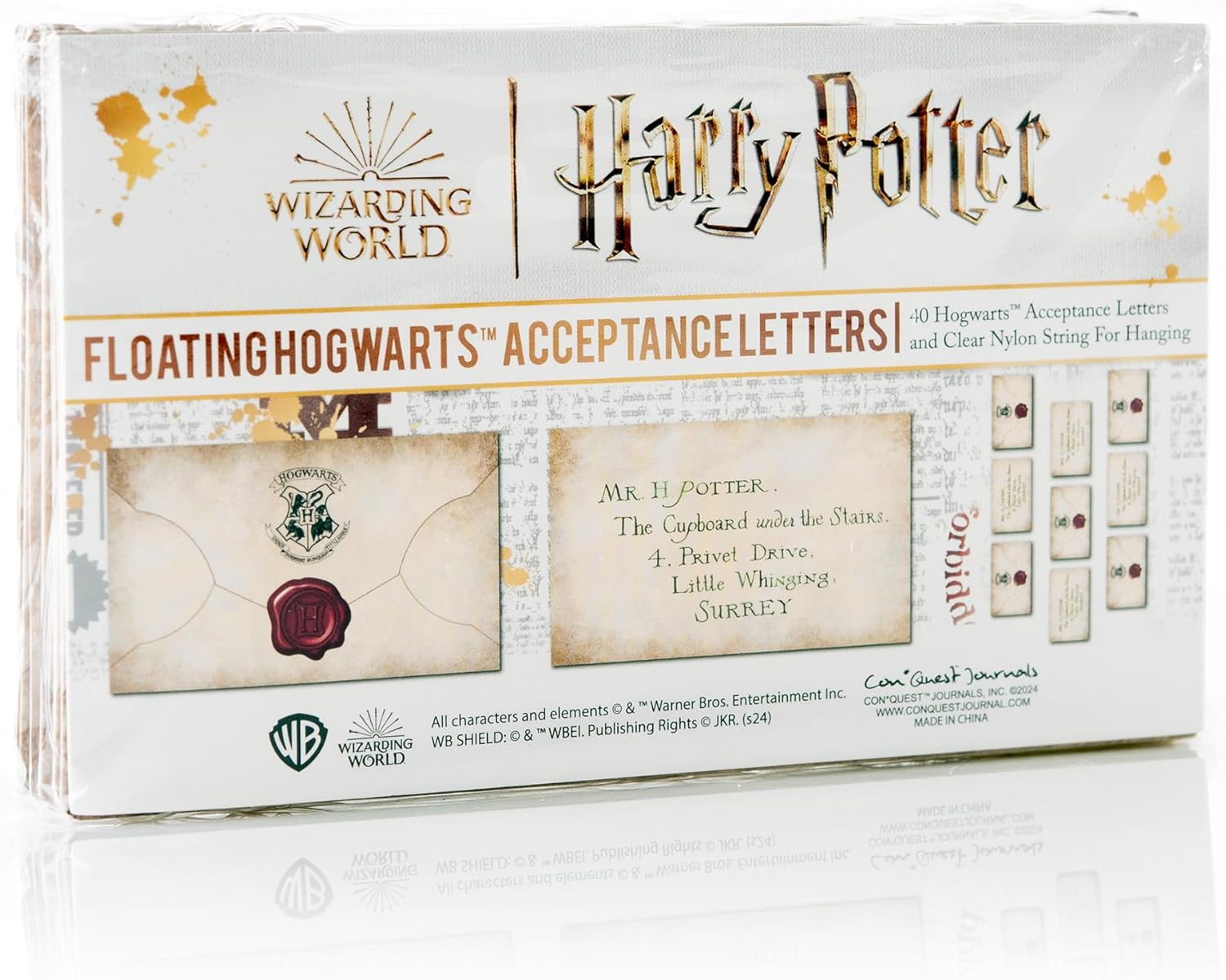 CON*QUEST Journals Harry Potter Official Floating Hogwarts Acceptance Letter Decoration, 40 Letter Cards & Nylon String for Hanging, Home Decor, Officially Licensed (40-Pieces, 4 String of 10 Letter) - Image 4