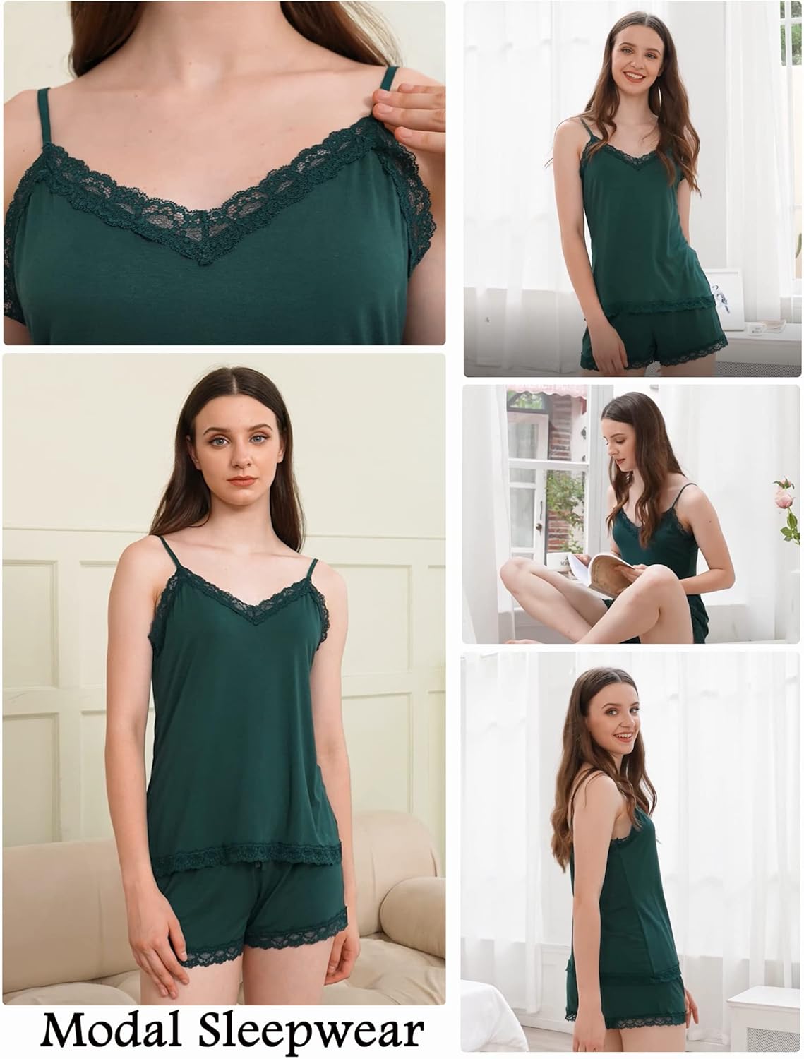 Avidlove Women Cami Pajama Set Modal Sleepwear Lace Trim Short PJ Set with Shorts - Image 3