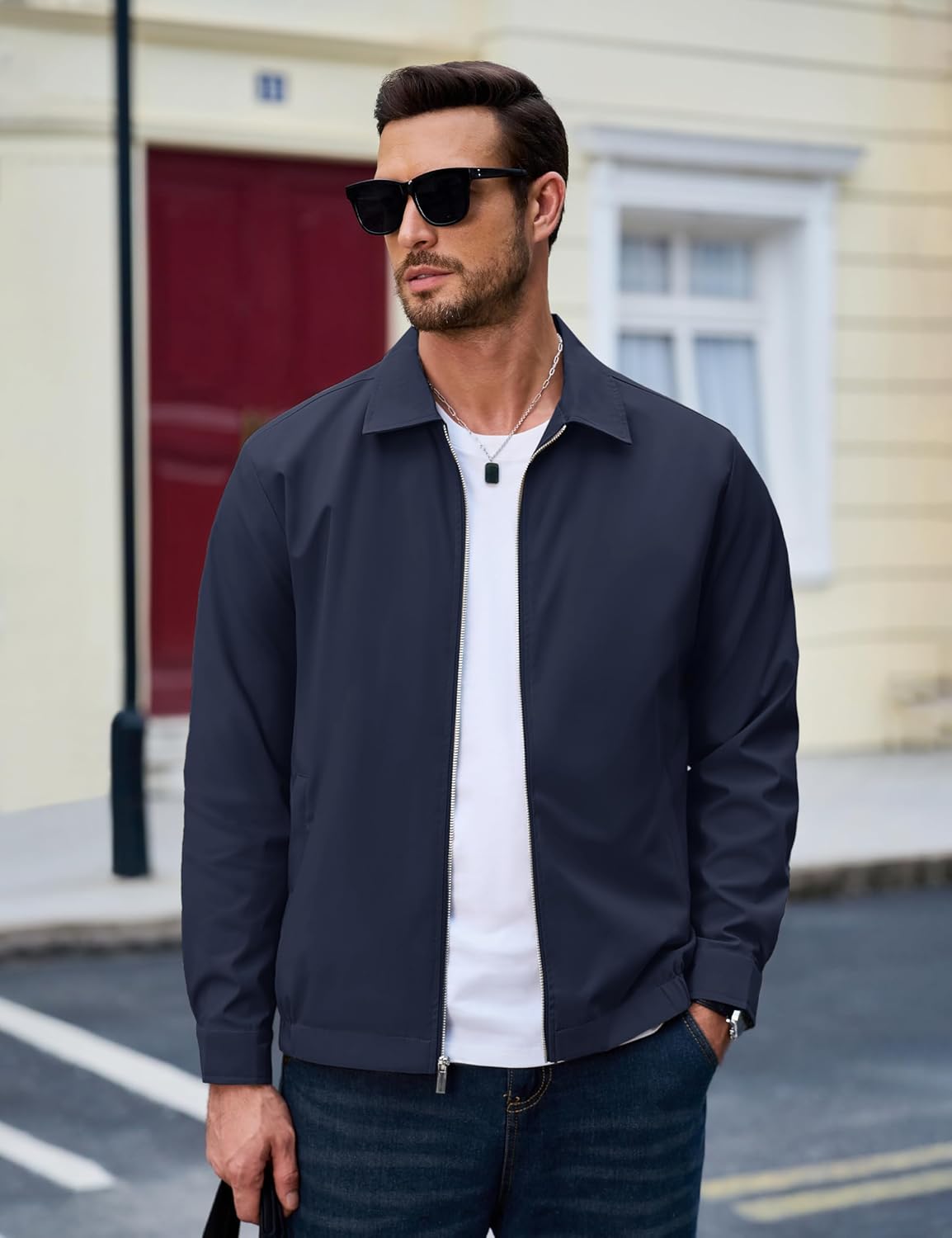 MAGCOMSEN Men's Lightweight Jackets Full Zip Up Light Coat Laydown Collar Jacket Casual Windbreaker Jacket with Zip Pockets - Image 4