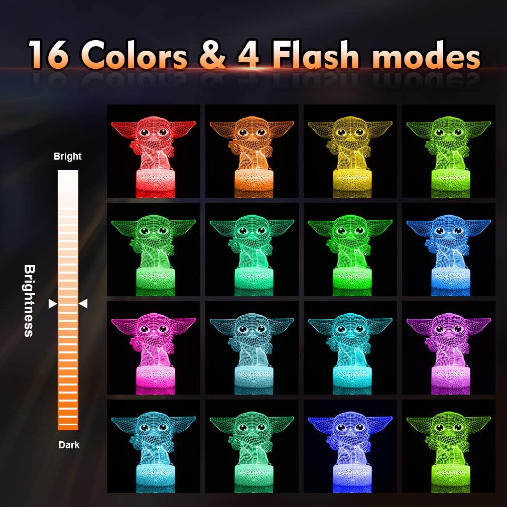Star Wars 3D Night Light:Baby Yoda LED Lamp with Remote Control and Smart Touch, LED Desk Lamp Yoda Star Wars Lamp for Room Decor Boys Girls Birthday Christmas Festivals Gifts - Image 6