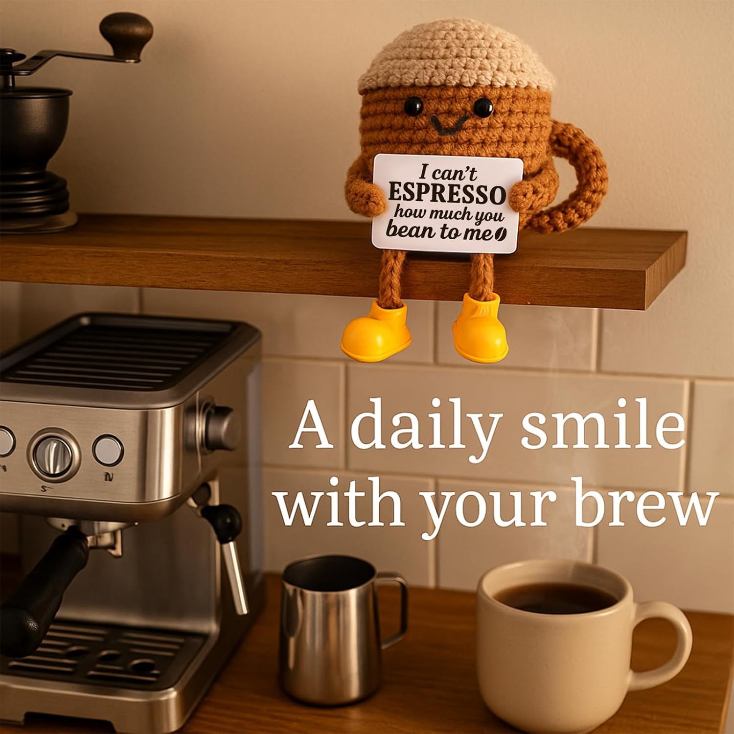 Christmas Stocking Stuffers Birthday Gifts for Women Men Positive Crochet Coffee Cup Desk Decor–Cute Coffee Lover Gift for Best Friend Girlfriend Couple Wife Husband Anniversary Thank You - Image 2