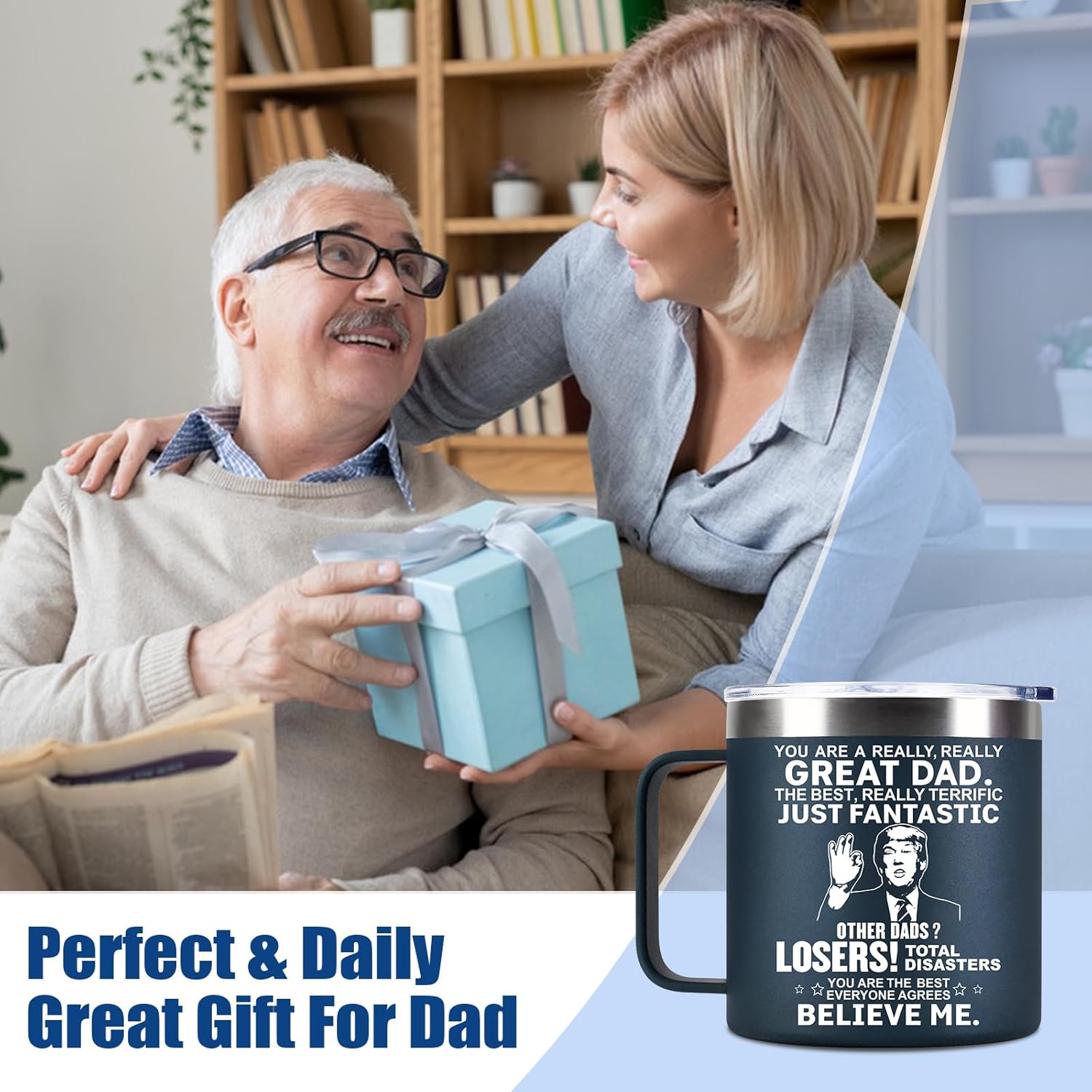Christmas Funny Gifts for Dad Husband Men Him from Daughter Son Kids Wife - 14 OZ Coffee Mug - Fathers Day, Birthday, Retirement, Anniversary Gag Presents Ideas Stocking Stuffers for PaPa Step Dad - Image 4