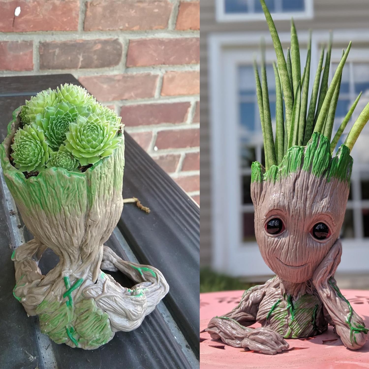 Baby Groot Pen Pot Tree Man Pens Holder or Flower Pot with Drainage Hole Perfect for a Tiny Succulents Plants 6" (Grayish Brown) - Image 3