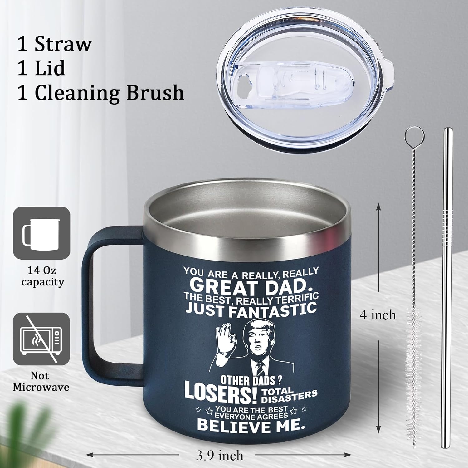 Christmas Funny Gifts for Dad Husband Men Him from Daughter Son Kids Wife - 14 OZ Coffee Mug - Fathers Day, Birthday, Retirement, Anniversary Gag Presents Ideas Stocking Stuffers for PaPa Step Dad - Image 2