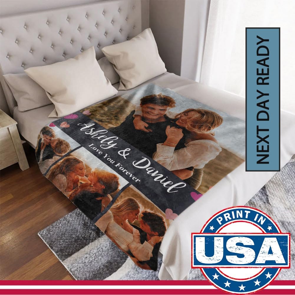 DayOfShe Ships Next Day, Personalized Blankets for Couples Photo Blankets for Girlfriend Boyfriend, Custom Blankets Flannel Blanket for Boyfriend Birthday Gift - Image 2