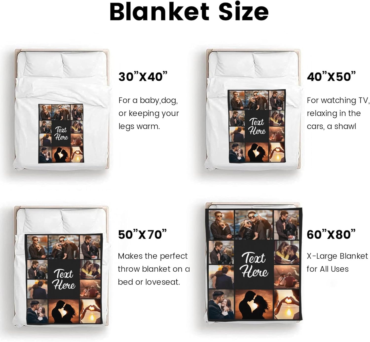 Custom Blanket Throws with Photos Text Personalized with Picture Customizable, Customize for Mom, Dad, Couple, Girlfriend, Boyfriend, Husband & Wife - Image 6