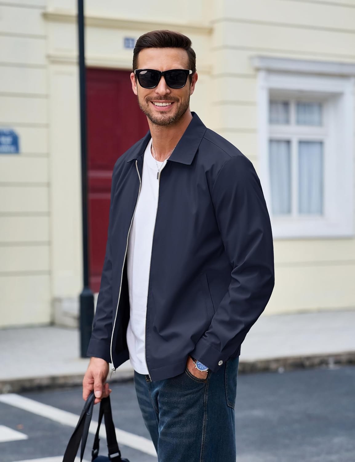 MAGCOMSEN Men's Lightweight Jackets Full Zip Up Light Coat Laydown Collar Jacket Casual Windbreaker Jacket with Zip Pockets - Image 5