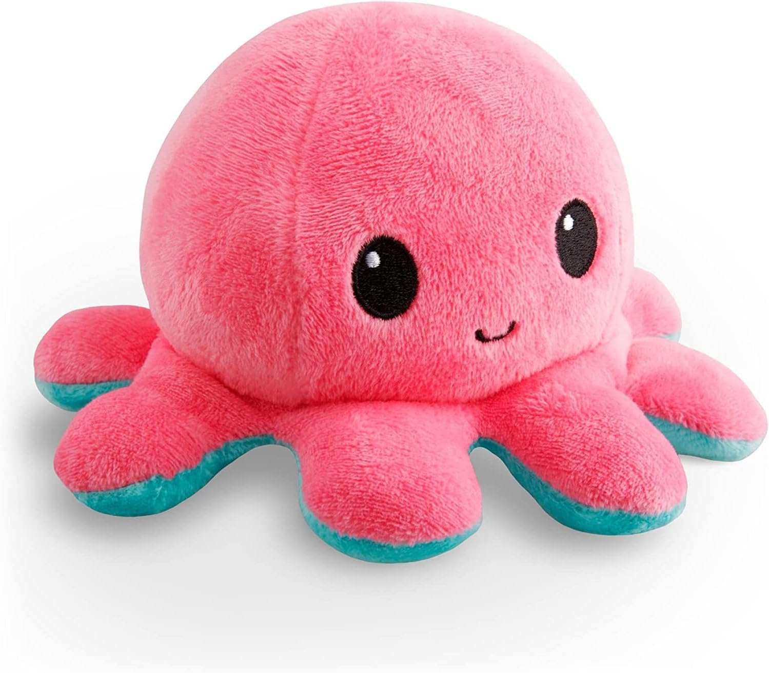 TeeTurtle Reversible Pink and Aqua Octopus Plushie - 4-Inch Two-Sided Flip Plush Toy with Embroidered Details - Cute Mini Collectible Plush for Kids, Teens, and Adults