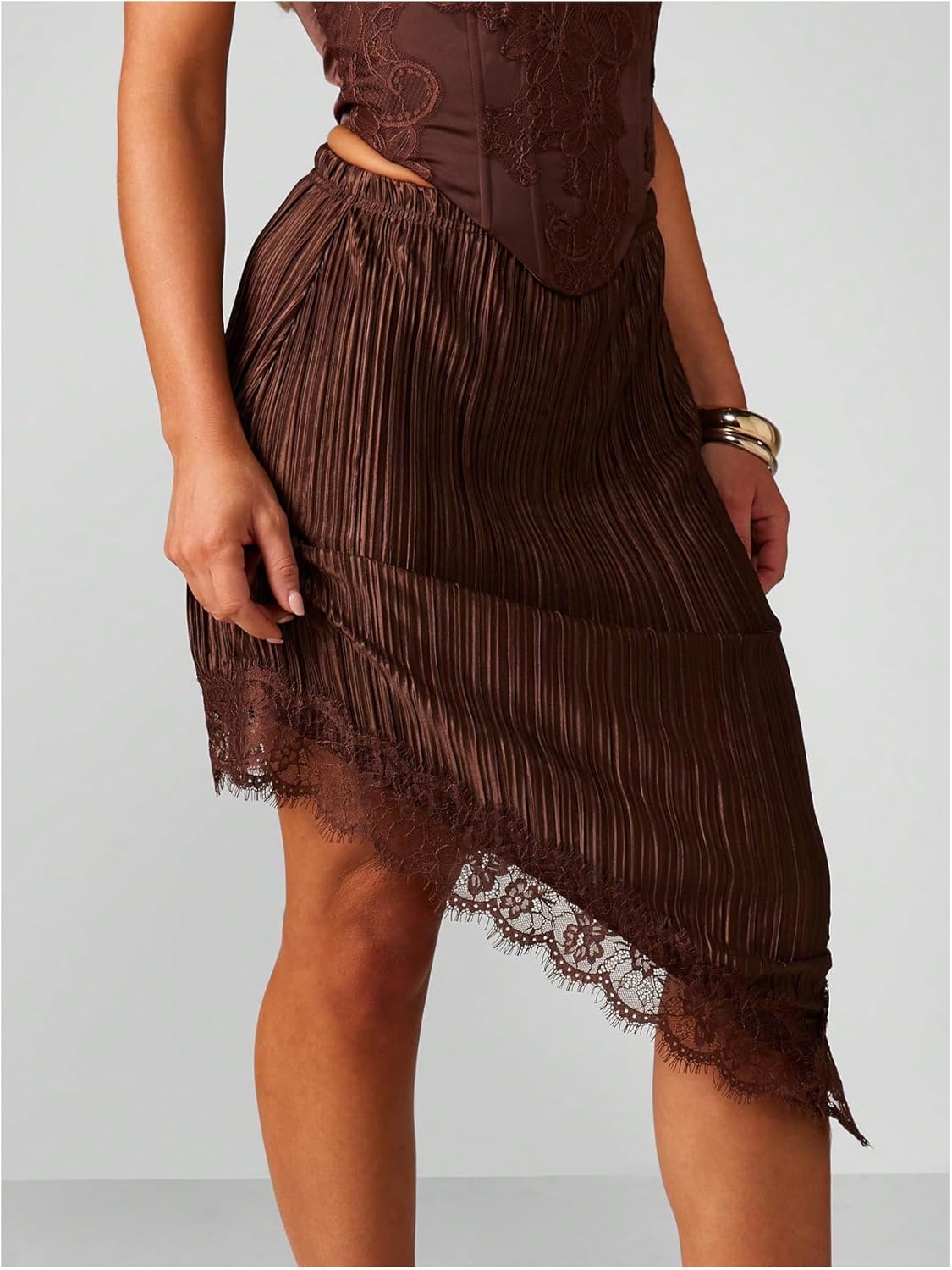 MakeMeChic Women's Floral Lace Midi Skirt Low Waisted Asymmetrical Retro Y2K Fall Skirts - Image 3