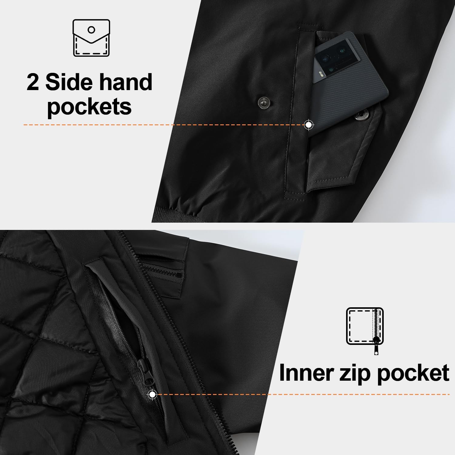 Gopune Men's Windproof Bomber Jacket Warm Water Resistant Windbreaker Winter Outwear Quilted Jackets Coats - Image 6