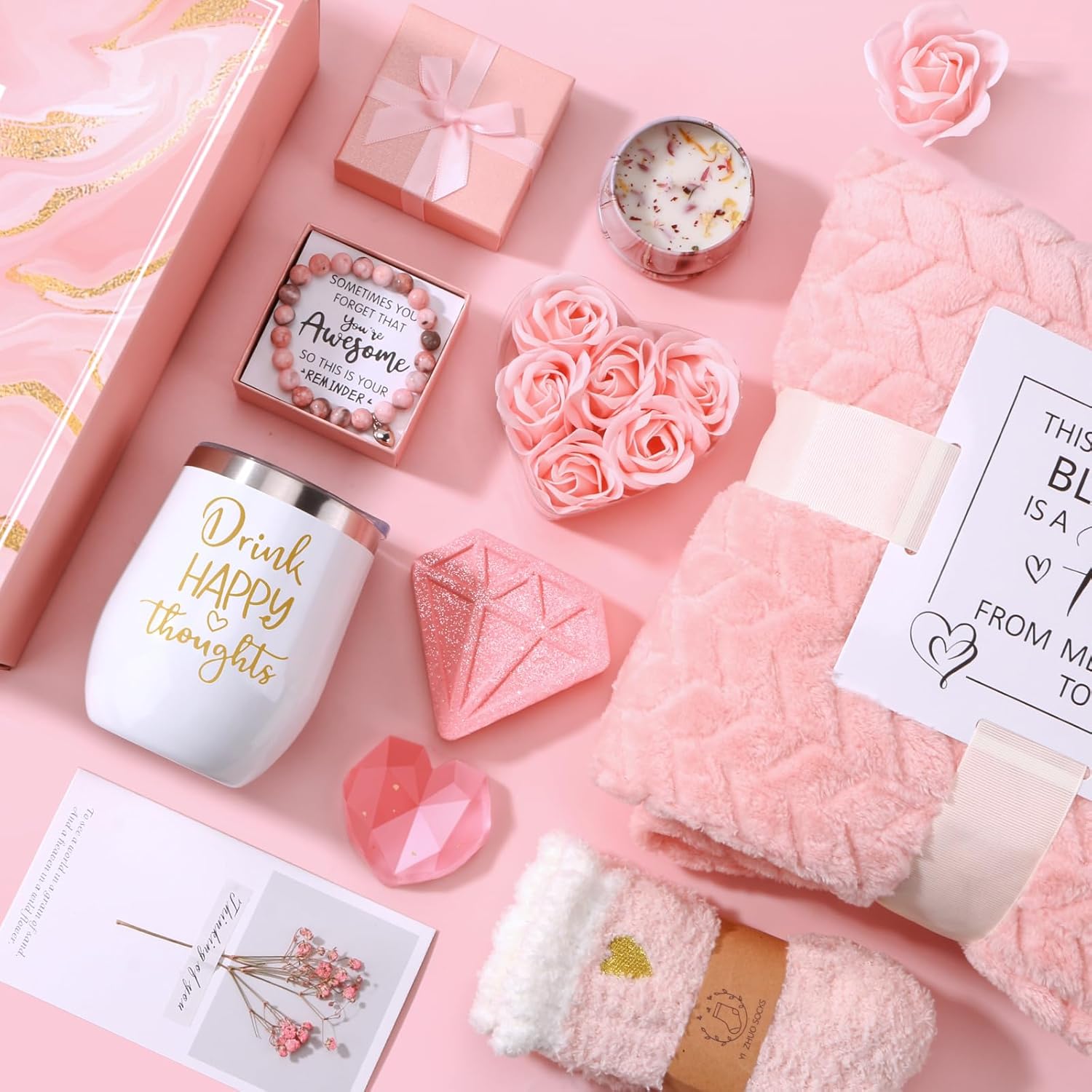 Birthday Gifts for Women Self Care Gift Set, Pink Relaxing Spa Gifts Basket Women Care Package Get Well Soon Gifts, Unique Christmas Presents for Mom Her Wife Sister Grandma, Thinking of You Gifts - Image 2