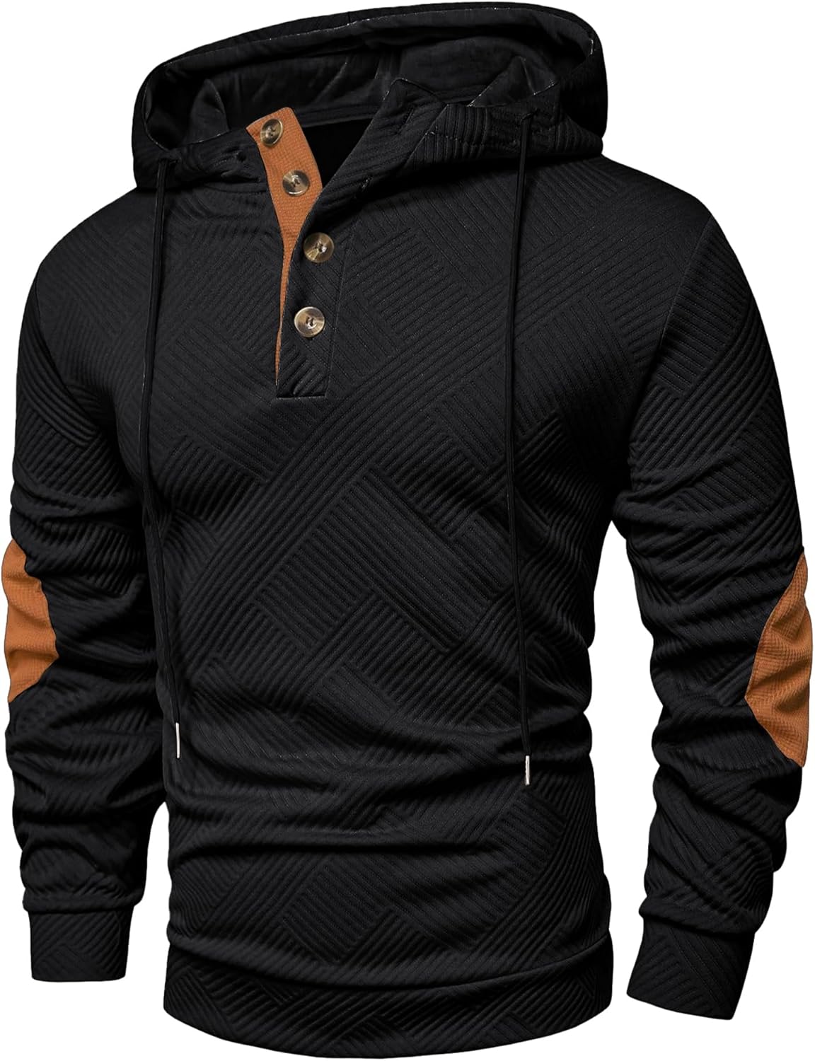 JMIERR Mens Hoodies Fall Casual Cotton Textured Long Sleeve Half Button Pullover Hooded Sweatshirts