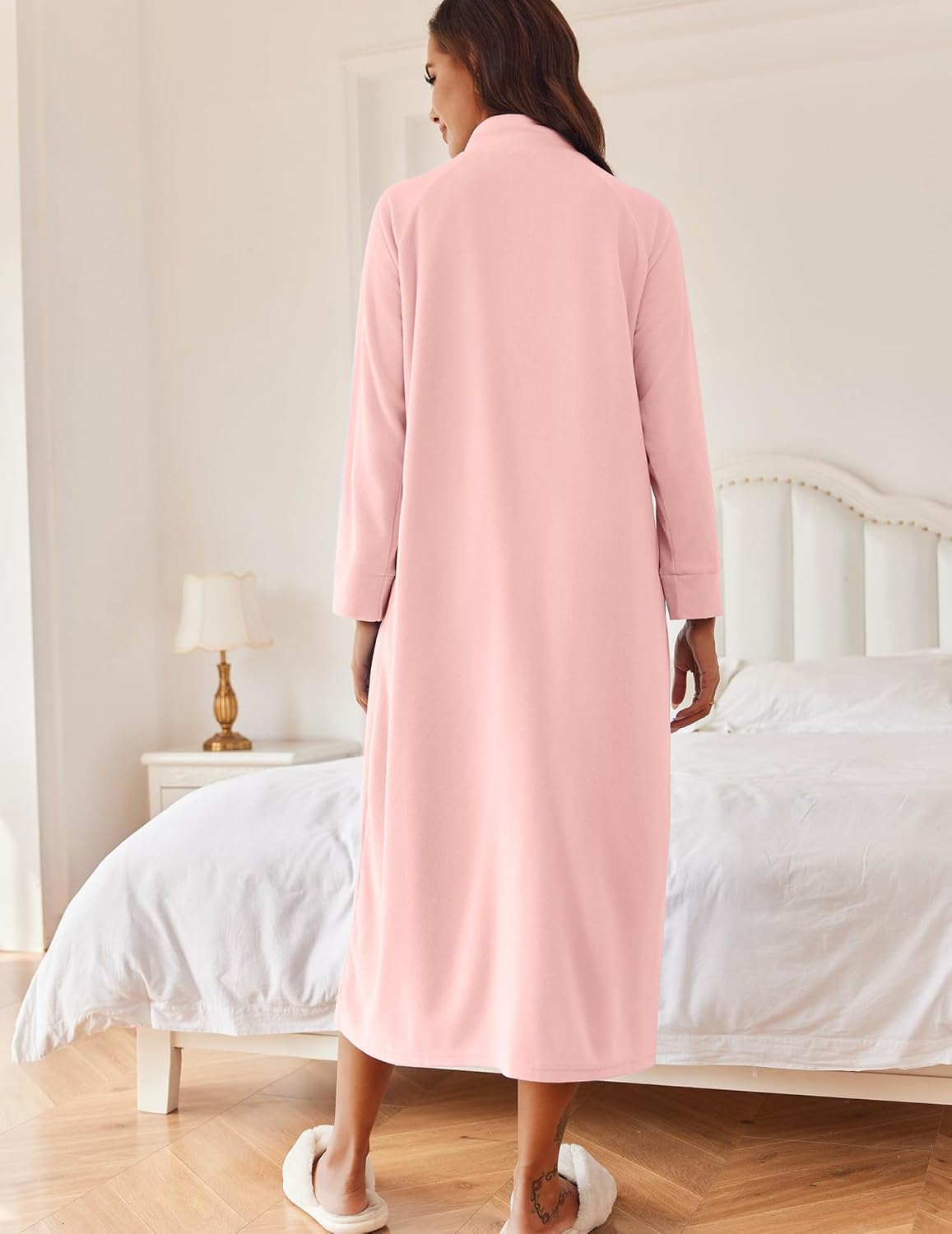 Ekouaer Women Zipper Robe Long Sleeves House Coat Soft Bathrobe Sleepwear with Pockets Housecoat Loungewear - Image 2
