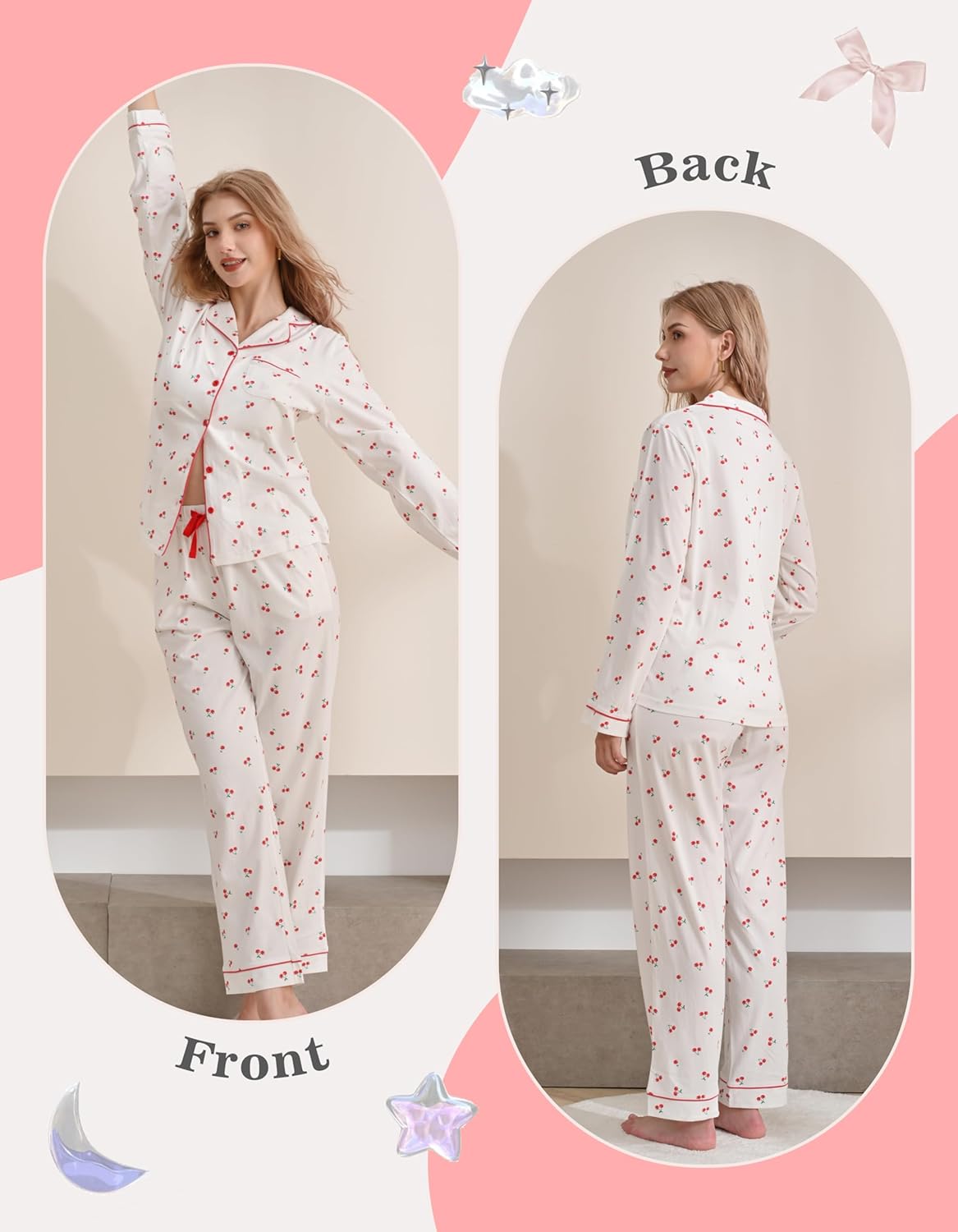 100% Cotton Christmas Pajama Sets for Women 2025 Holiday PJs Set Soft Long Sleeve Button Down Sleepwear XS-XXL - Image 5