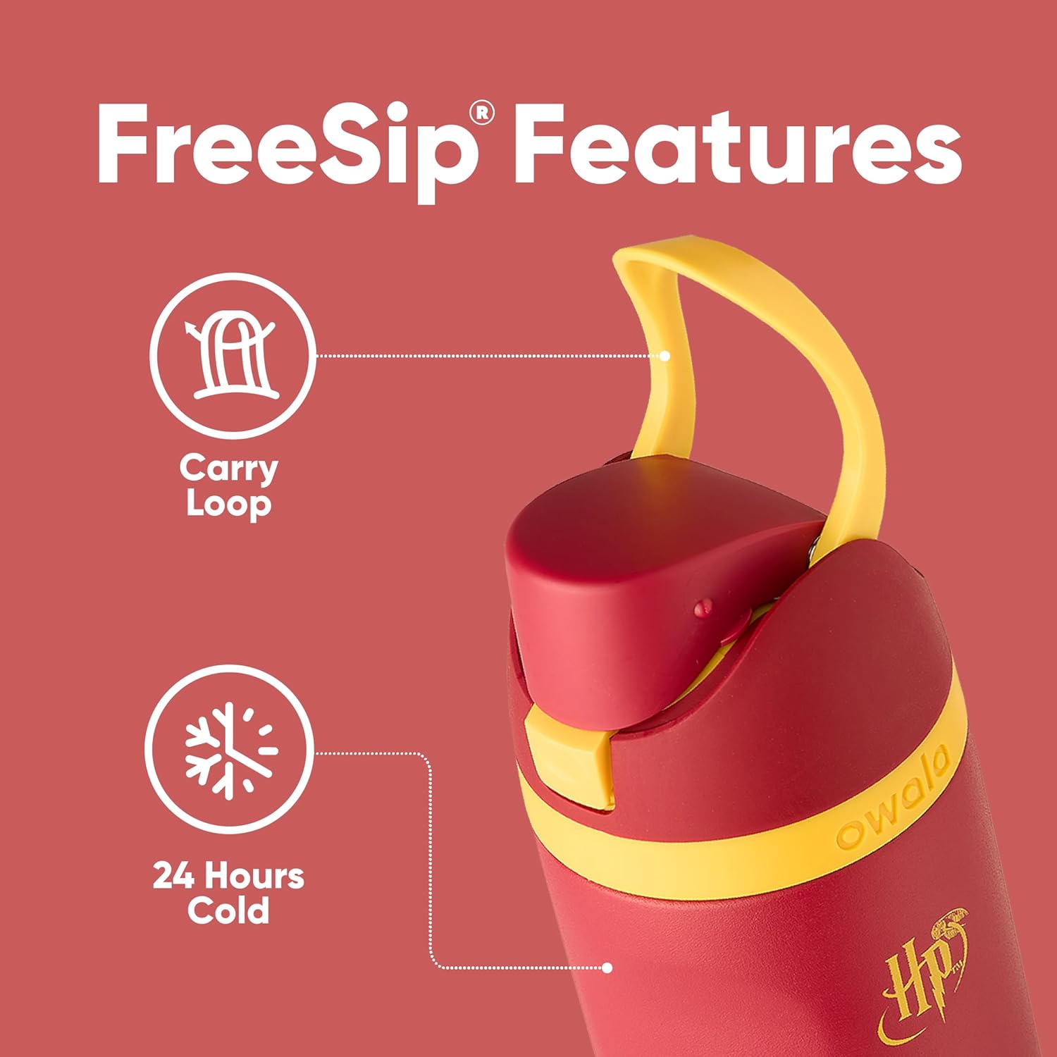 Owala Harry Potter FreeSip Insulated Stainless Steel Water Bottle with Straw, BPA-Free Sports Water Bottle, Great for Travel, 24 Oz, Gryffindor - Image 3