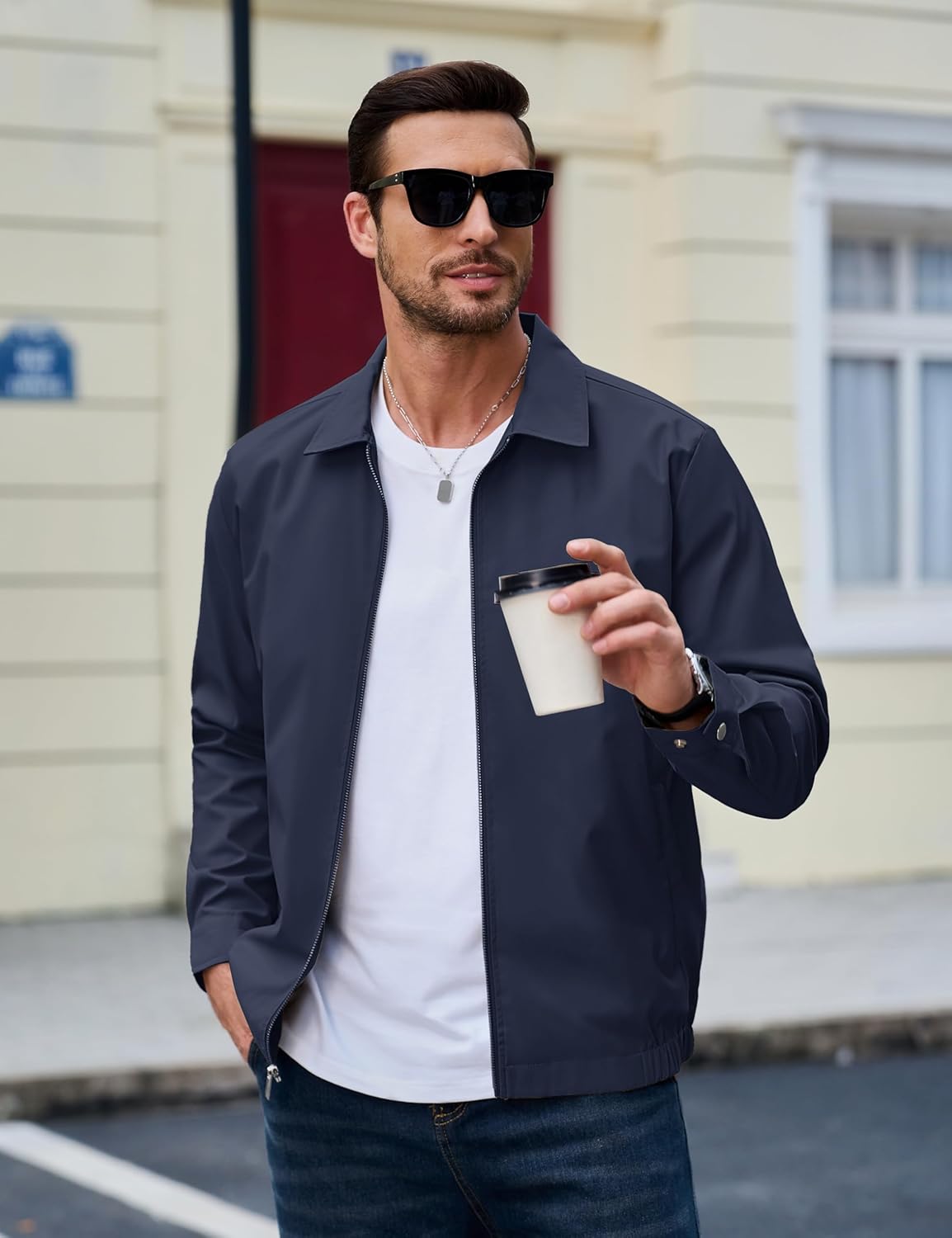 MAGCOMSEN Men's Lightweight Jackets Full Zip Up Light Coat Laydown Collar Jacket Casual Windbreaker Jacket with Zip Pockets - Image 6