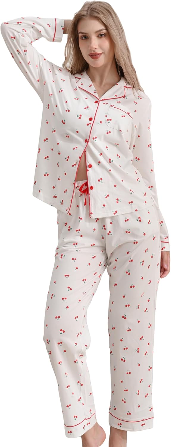 100% Cotton Christmas Pajama Sets for Women 2025 Holiday PJs Set Soft Long Sleeve Button Down Sleepwear XS-XXL