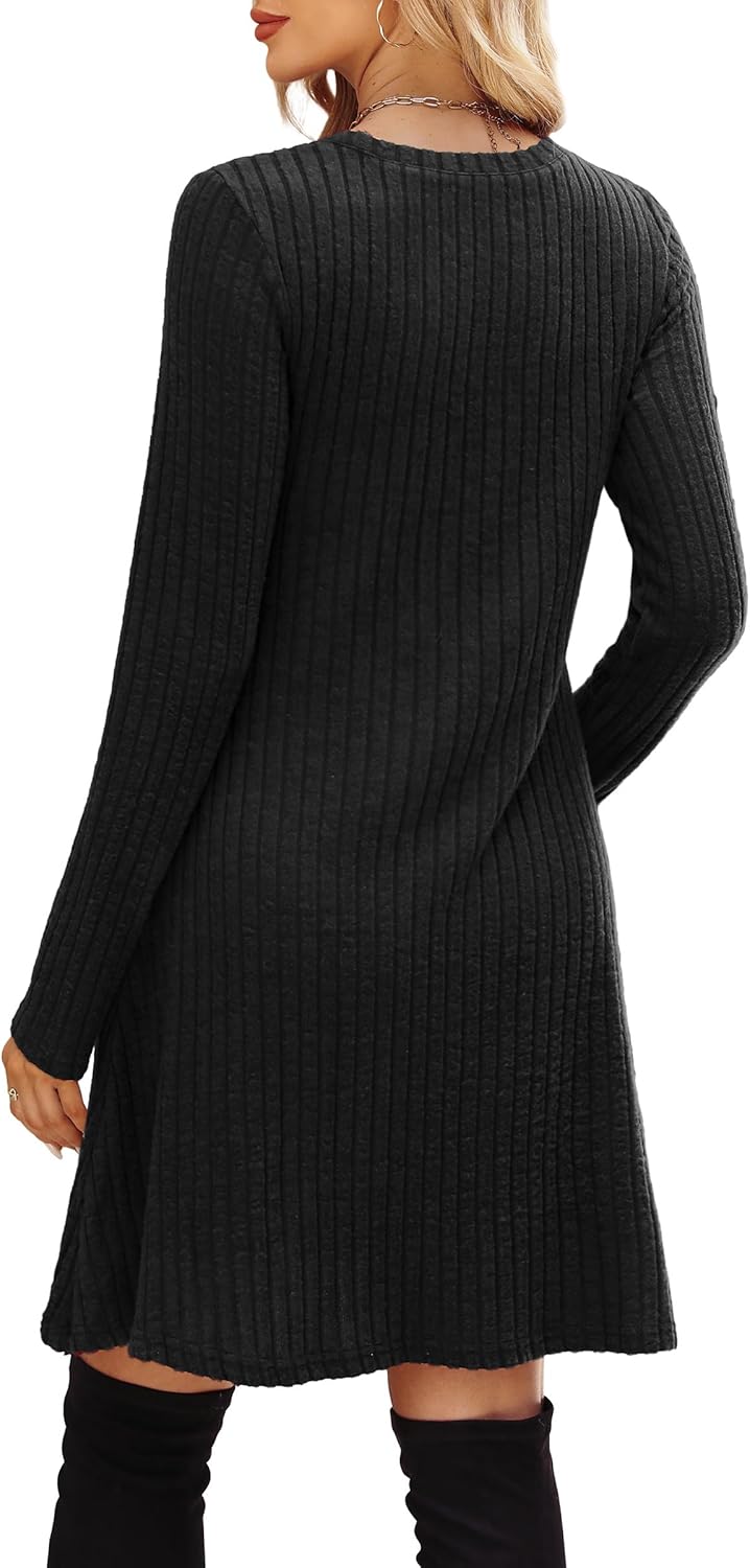 OFEEFAN Long Sleeve Dress for Women Crew Neck Empire Waist Tunic Dress with Pockets - Image 5