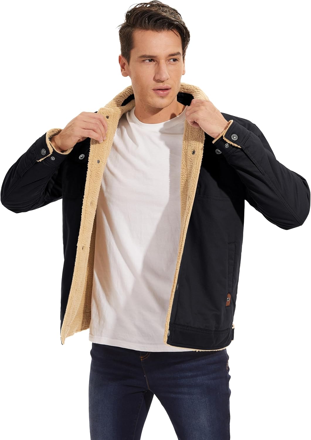 MAGCOMSEN Men's Winter Jacket Lined Sherpa Jacket Warm Trucker Coat Multi Pocket - Image 7