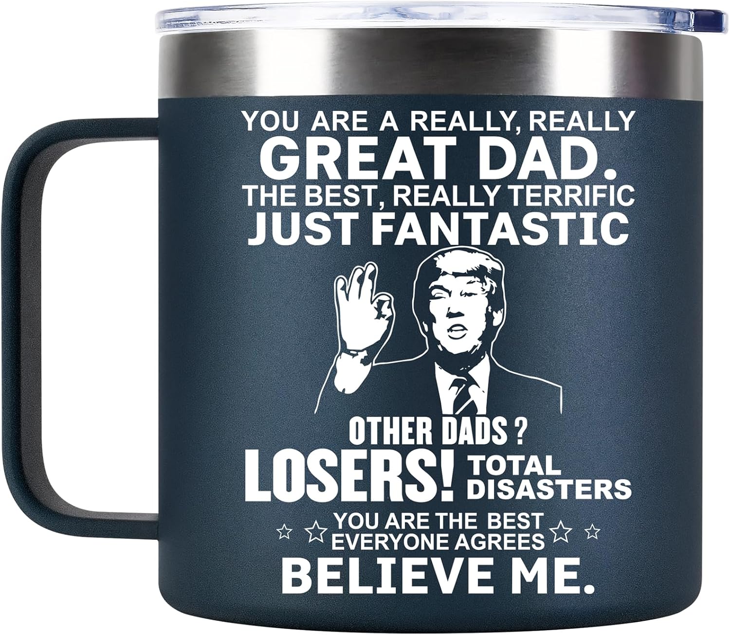 Christmas Funny Gifts for Dad Husband Men Him from Daughter Son Kids Wife - 14 OZ Coffee Mug - Fathers Day, Birthday, Retirement, Anniversary Gag Presents Ideas Stocking Stuffers for PaPa Step Dad