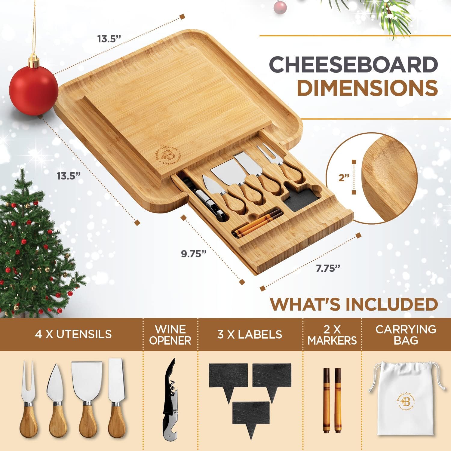 Charcuterie Board Gift Set - Bamboo Cheese Board and Knife Set - Housewarming Gifts for New Home, Wedding Gifts for Couples 2025, Bridal Shower Gifts, Birthday Gifts for Women - Image 4