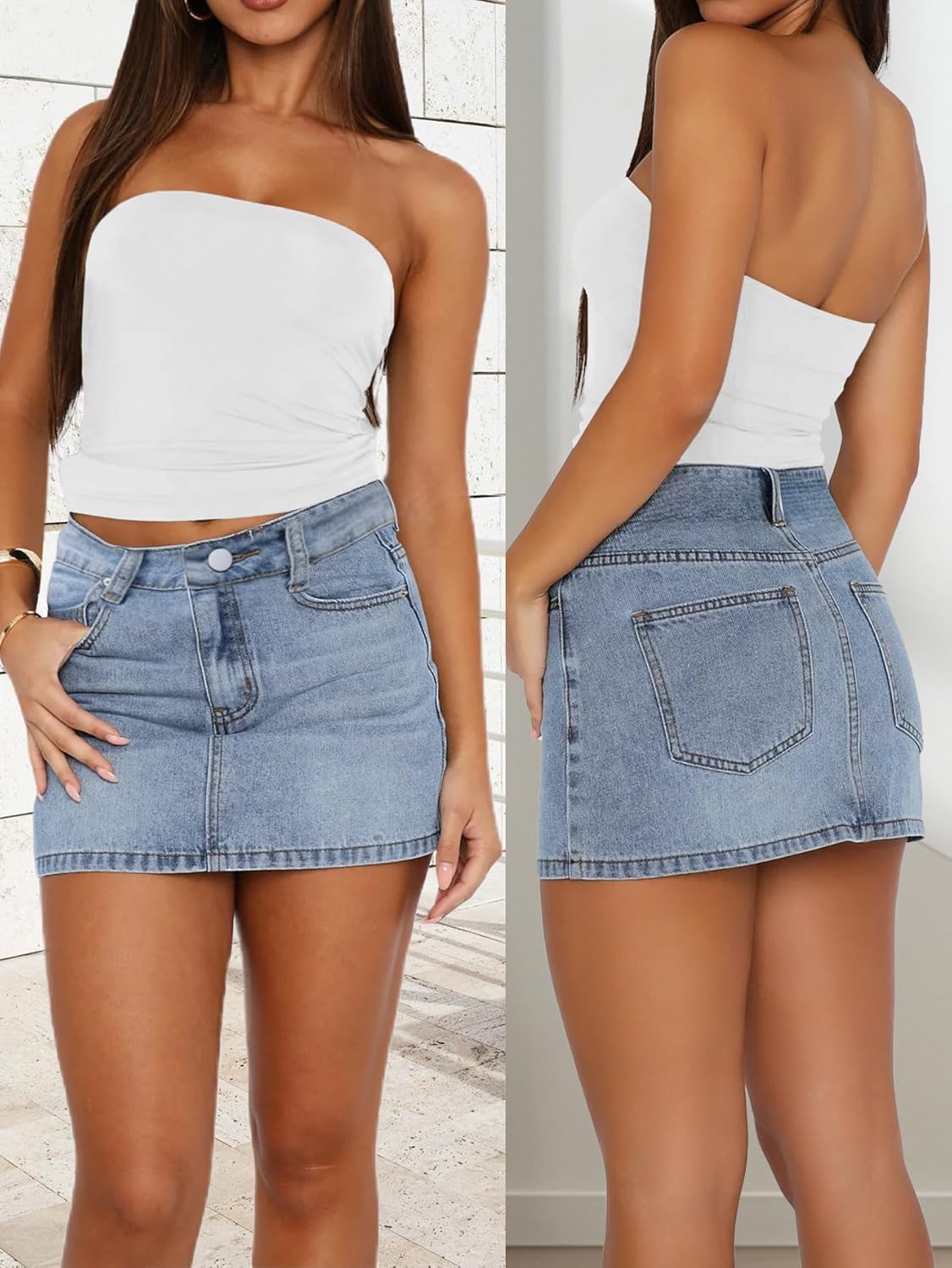Womens Denim Skirt Casual Mini Jean Skirt Stretch Low Waist Jean Skirt for Women Zip Fly Denim Mini Skirts - Image 4