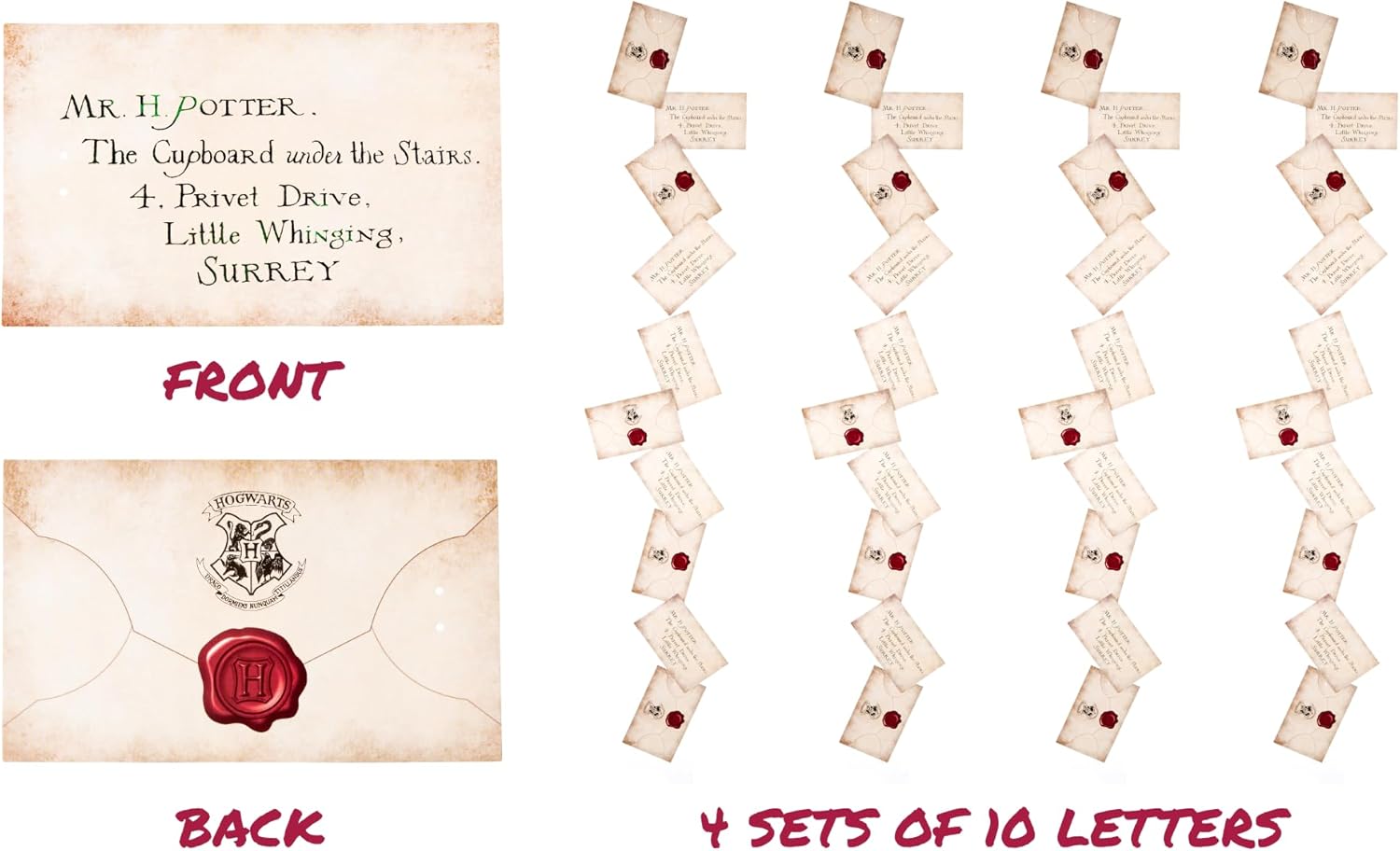 CON*QUEST Journals Harry Potter Official Floating Hogwarts Acceptance Letter Decoration, 40 Letter Cards & Nylon String for Hanging, Home Decor, Officially Licensed (40-Pieces, 4 String of 10 Letter) - Image 3