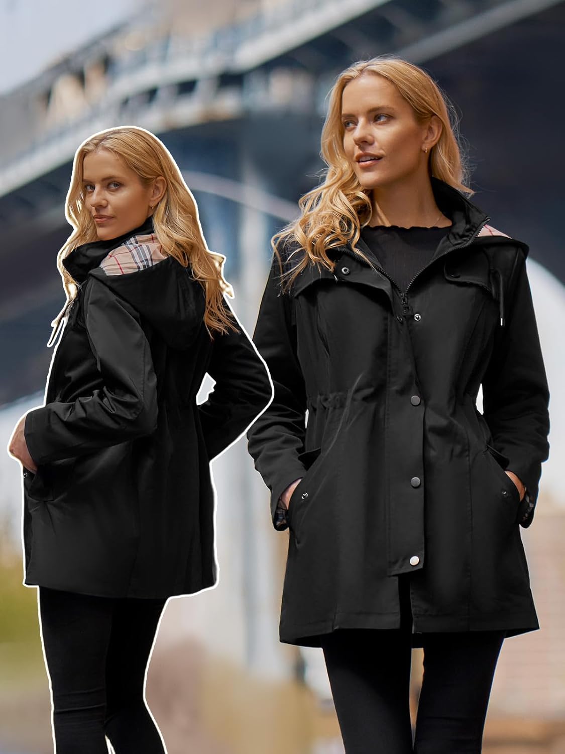 SaphiRose Women's Long Hooded Rain Jacket Outdoor Raincoat Windbreaker - Image 4