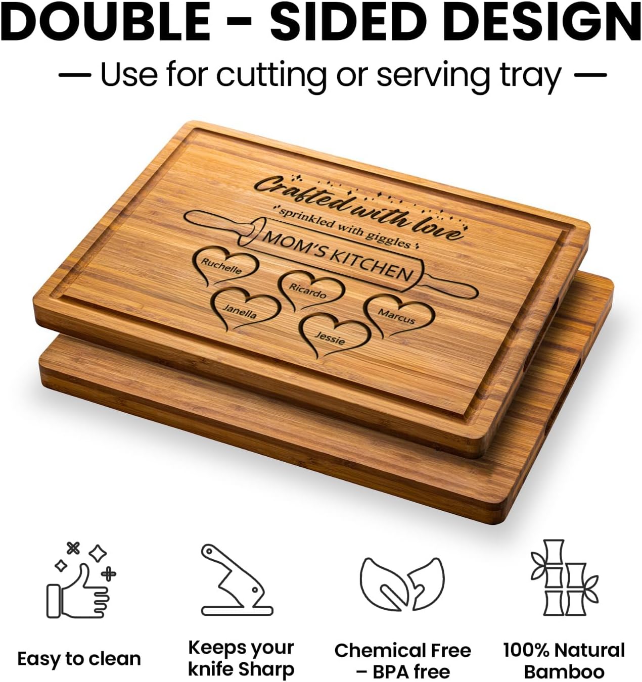 Personalized Mothers Day Gift for Grandma, Mom, Custom Cutting Board with Kids Names for Mom, Nana, Parents, Grandma's Kitchen, Customized Mom and Grandma Gift - Image 8