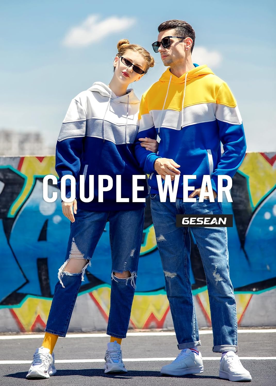 Gesean Men's Novelty Color Block Pullover Fleece Hoodie Long Sleeve Casual Sweatshirt with Pocket - Image 6
