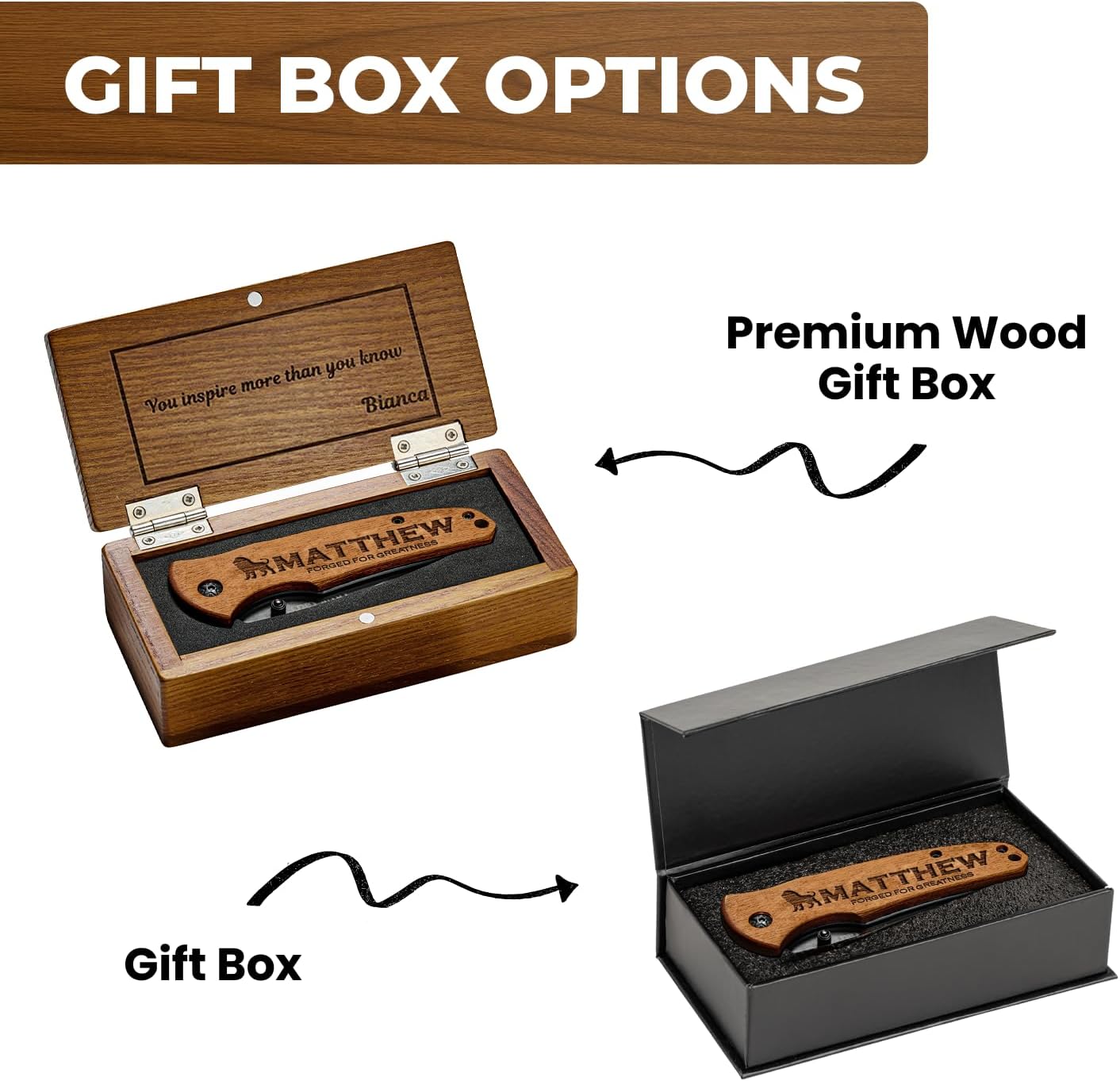 Custom Pocket Knife Gifts for Men, Hunting Knife for Him, Personalized Christmas Gift for Dad, Boyfriend, Engraved Best Man Gift, Wood Customized Gifts - Image 6