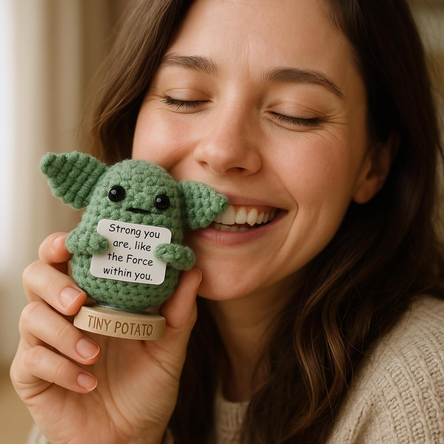 Handmade Baby Yoda Positive Crochet with 30 Fun Affirmations - Funny Friendship Gift for Christmas, Birthday Gifts for Women | Small Stocking Stuffers Starwars Present Idea for Friends, BFF, Coworker - Image 7