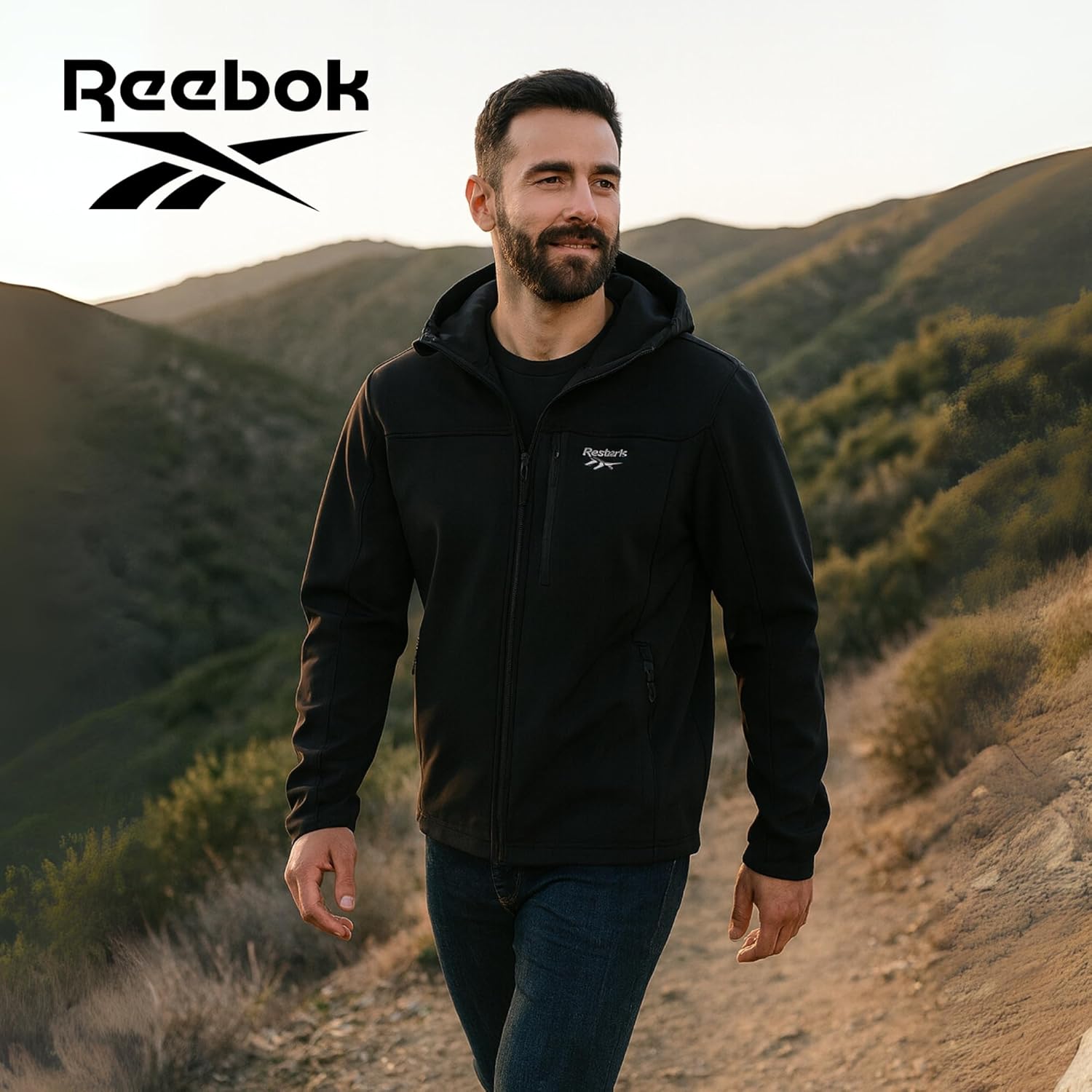 Reebok Waterproof Soft Shell Rain Jacket Men - Rain Coat, Softshell Windbreaker with Hood - Image 8