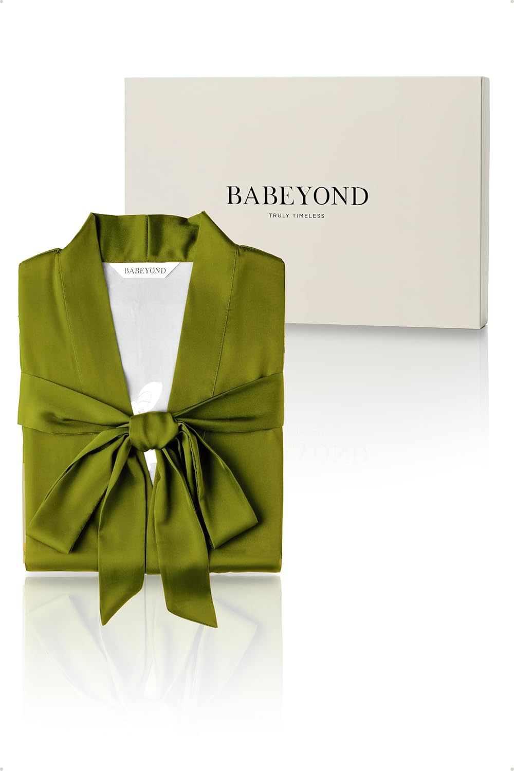 BABEYOND Kimono Robe Cover up with Box Long Floral Satin Sleepwear Silky Bathrobe Bachelorette Robe - Image 4