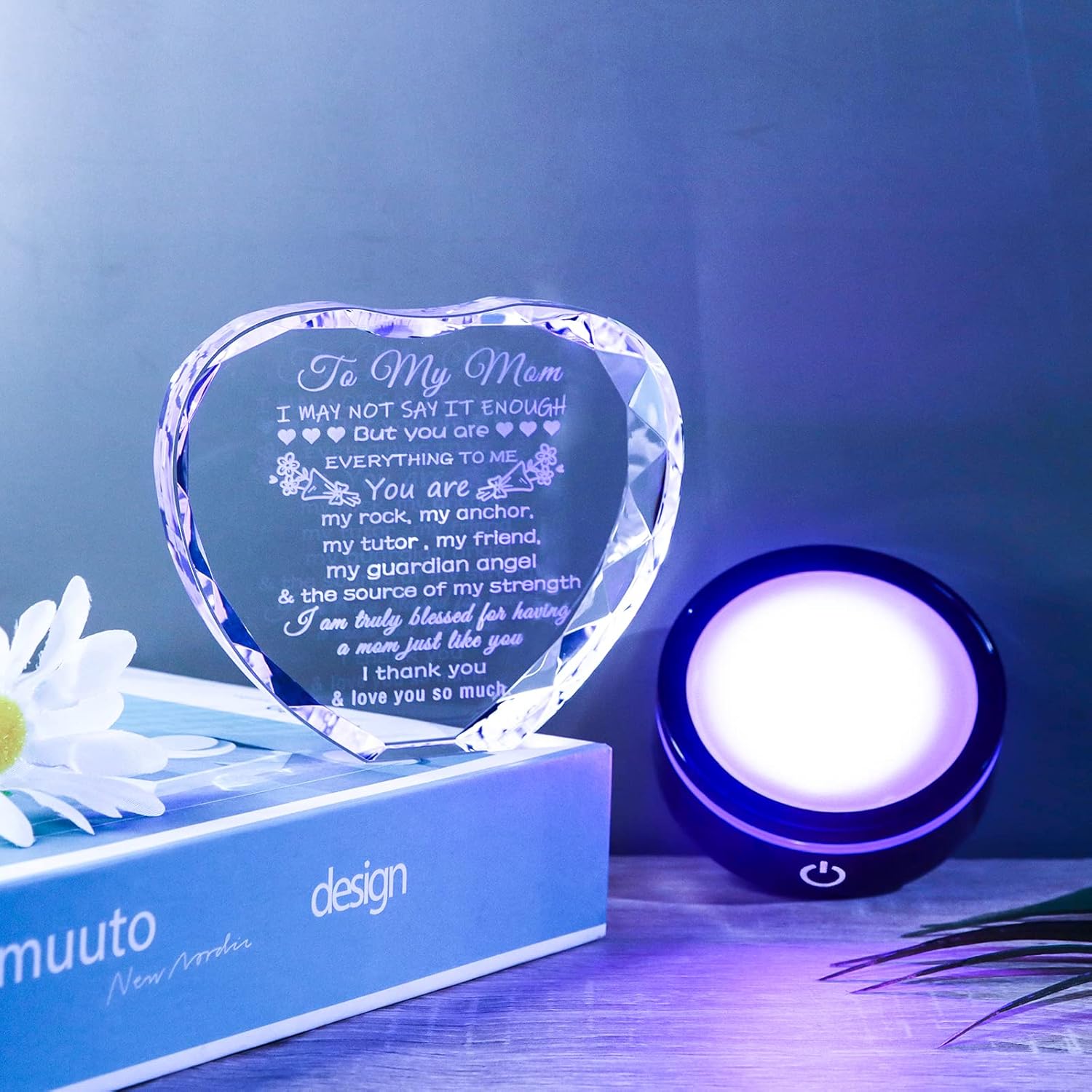 YWHL Gifts for Mom from Daughter Son Moms Mother's Day Birthday Gifts Crystal Unique to My Mom Heart Keepsakes Gift for Mother with Colorful LED Base - Image 3