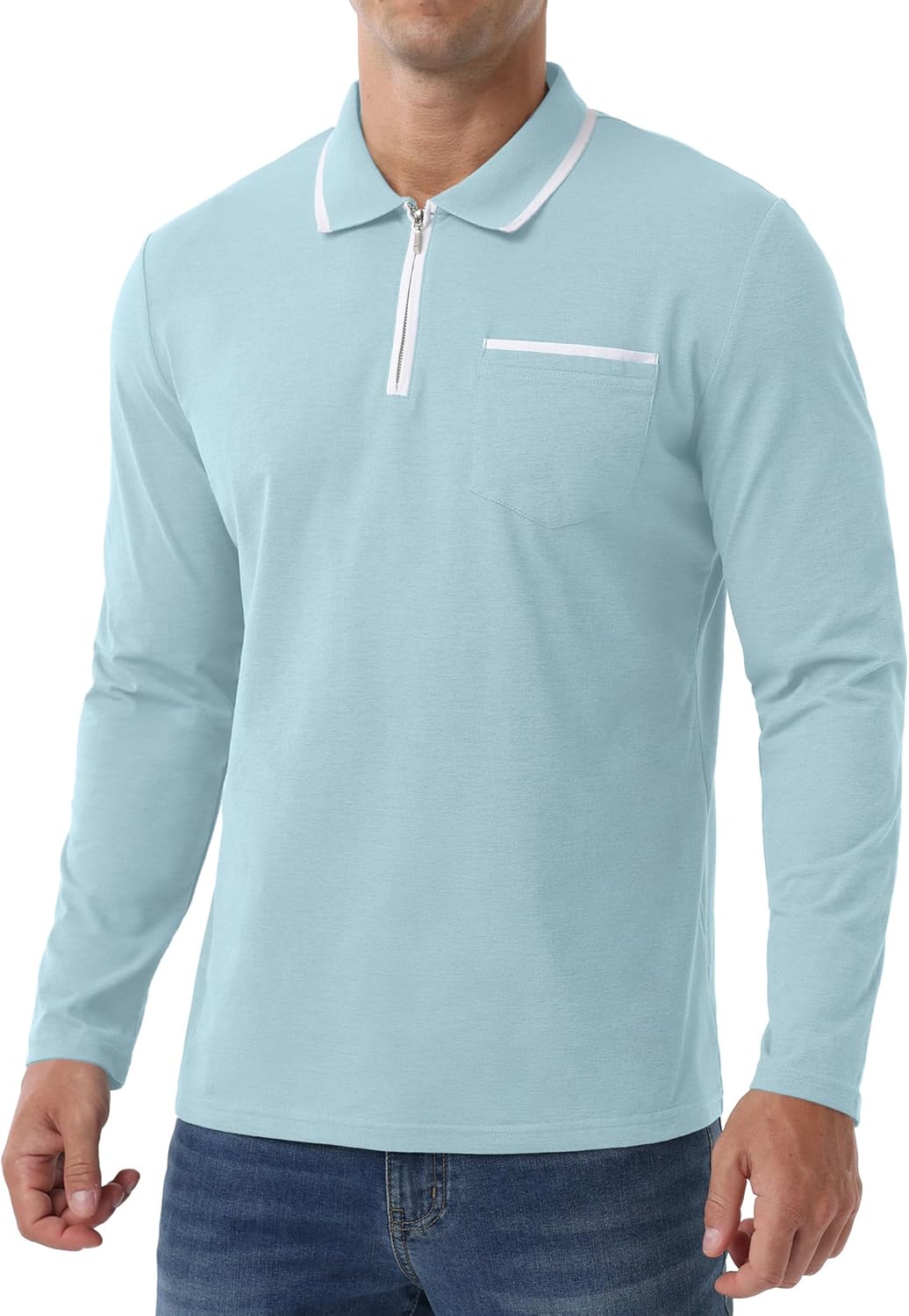 Askdeer Men's Polo Shirts Zip Long Sleeve Classic T-Shirts Casual Golf Shirts Stylish Collared Tee - Image 5