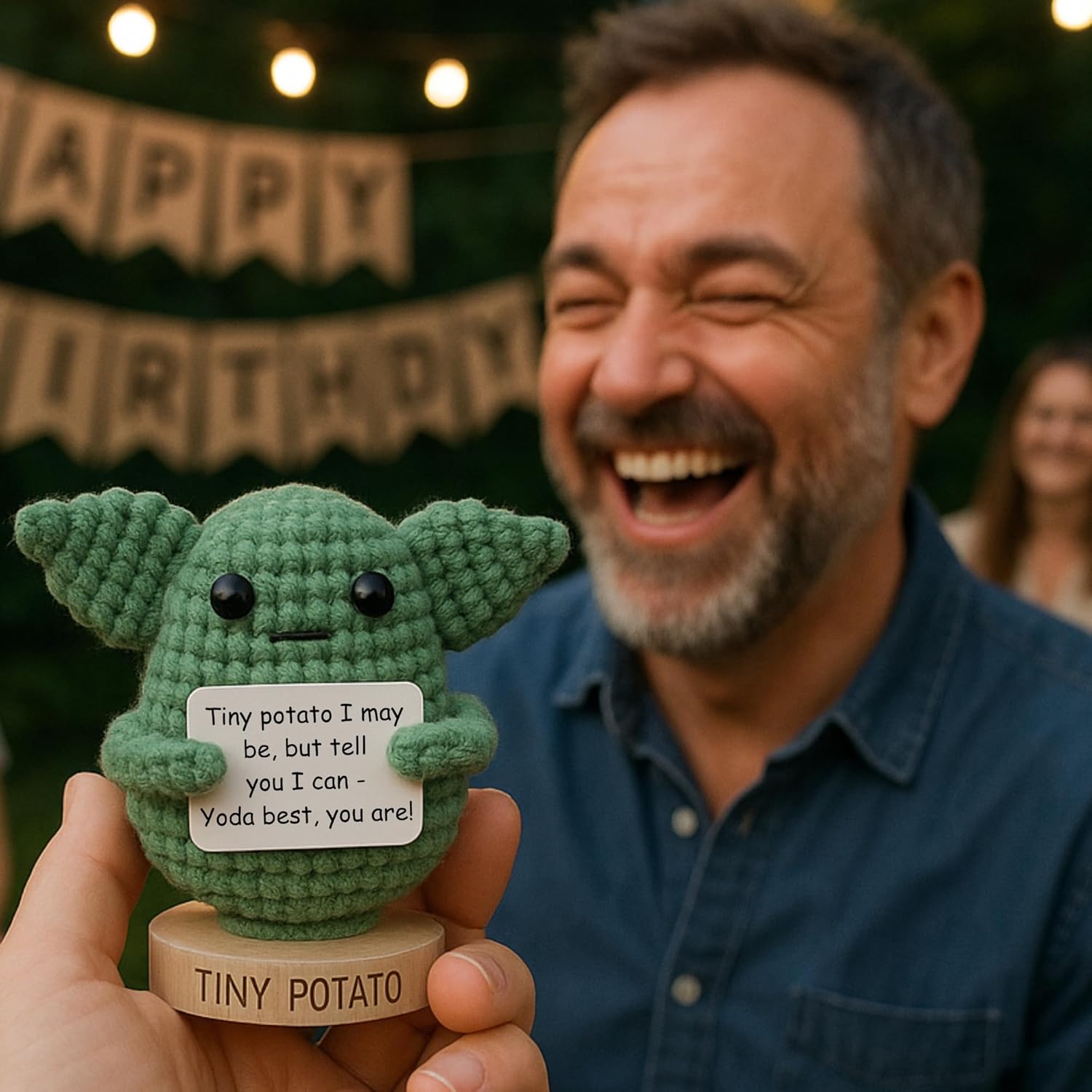 Handmade Baby Yoda Positive Crochet with 30 Fun Affirmations - Funny Friendship Gift for Christmas, Birthday Gifts for Women | Small Stocking Stuffers Starwars Present Idea for Friends, BFF, Coworker - Image 6