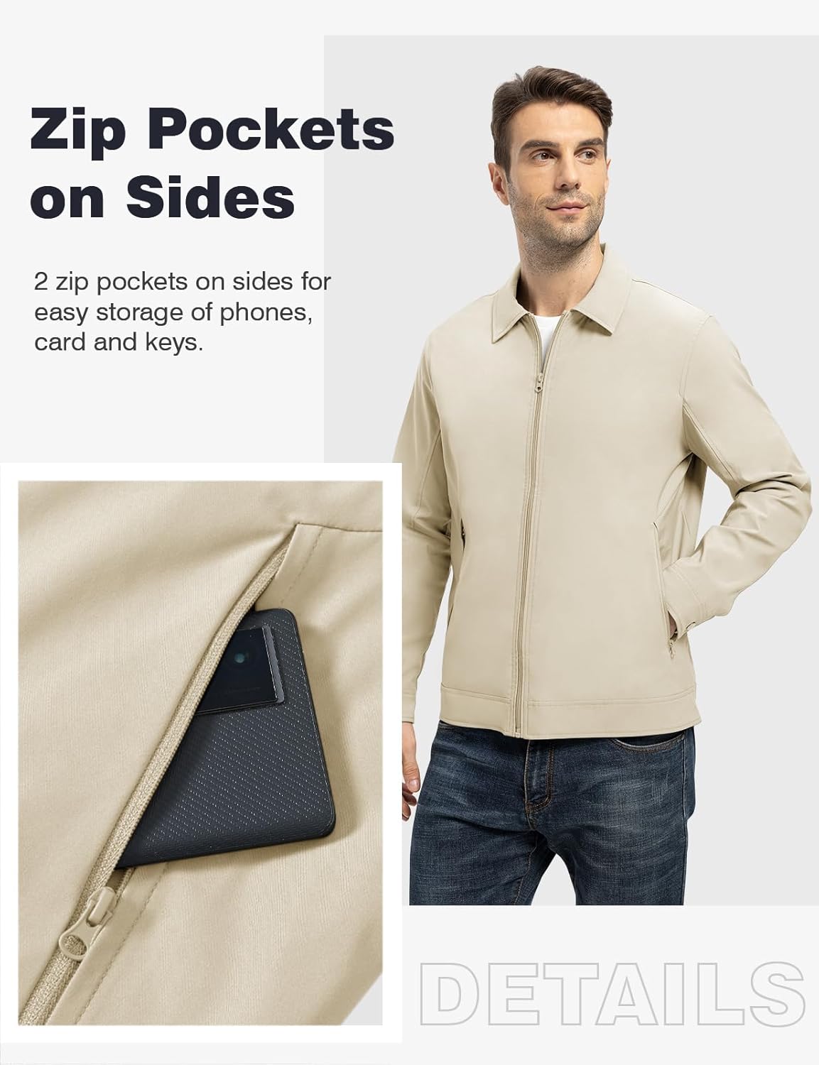 TBMPOY Mens Lightweight Jackets Light Windbreaker Full Zip Casual Work Jacket Golf Business Fall Track Coat with Pockets - Image 3