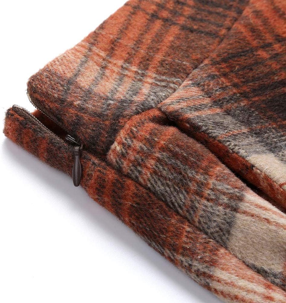 Long Plaid Wool Skirt for Womens Winter Fall Warm High Elastic Waist A line Flared Pleated Wool Tartan Skirts - Image 3