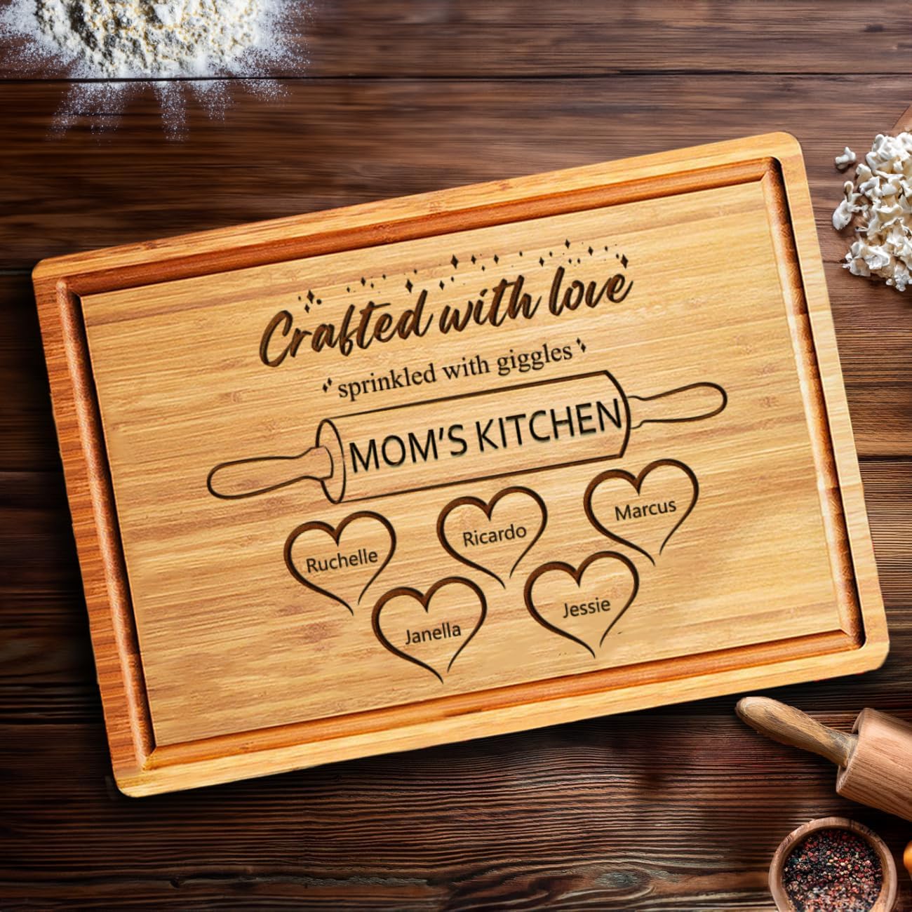 Personalized Mothers Day Gift for Grandma, Mom, Custom Cutting Board with Kids Names for Mom, Nana, Parents, Grandma's Kitchen, Customized Mom and Grandma Gift - Image 5