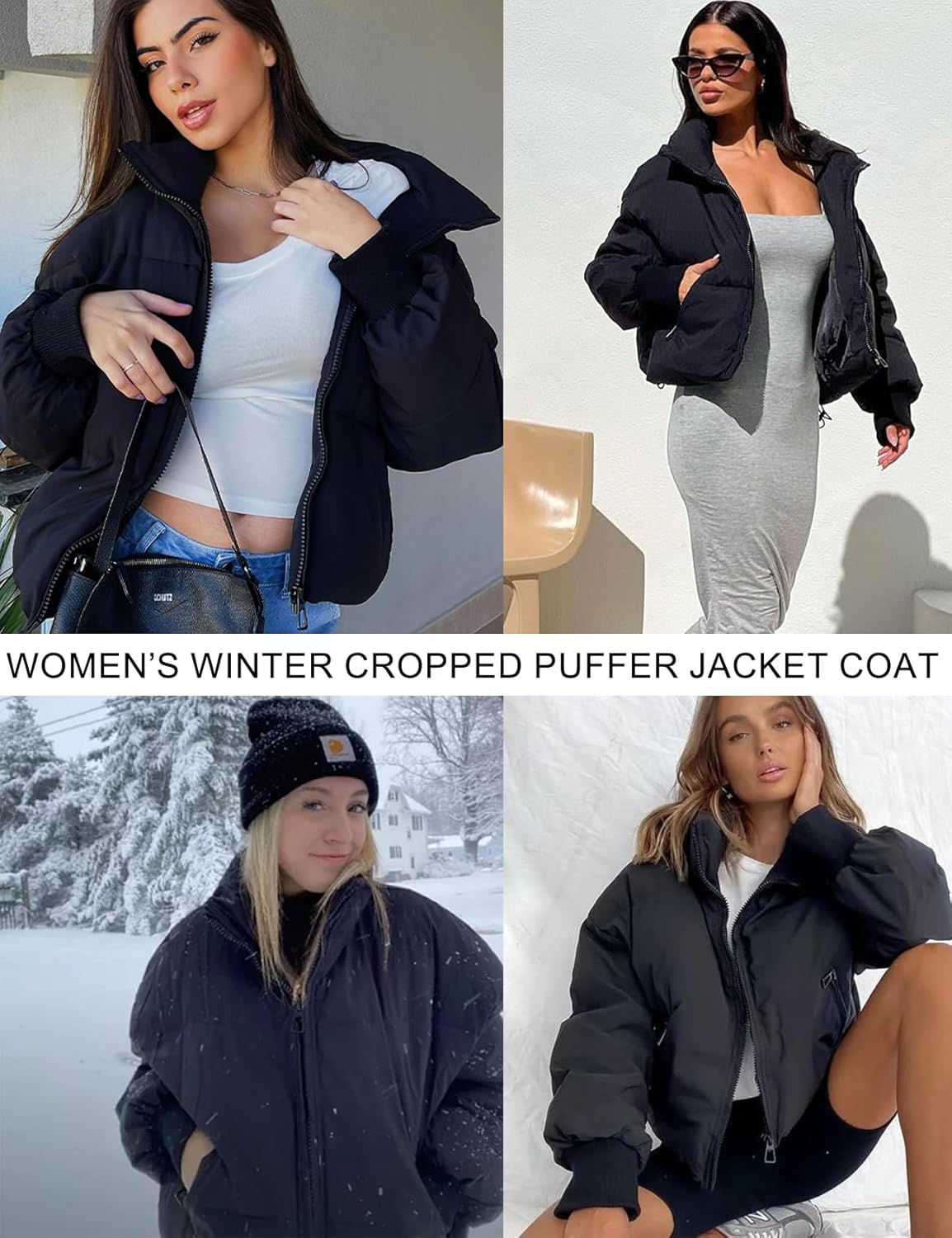 Flygo Winter Cropped Puffer Jacket Coats for Women 2025 Short Warm Quilted Jackets Outerwear with Pockets - Image 6