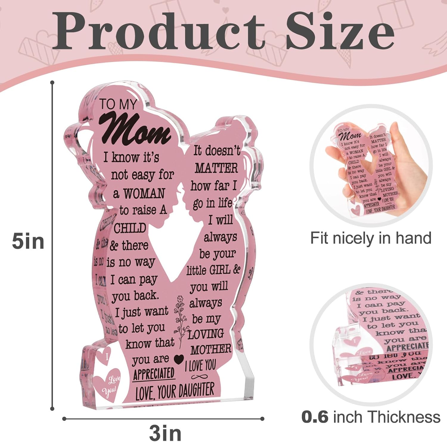 Mom Gifts from Daughter Christmas Gift for Mom, Mom Birthday Ideas Gift Cool Mother's Day Gifts from Daughter Best Mom Ever Gifts New Mom Single Mom Christmas 2024 Acrylic Plaque Sign 5x3in - Image 3