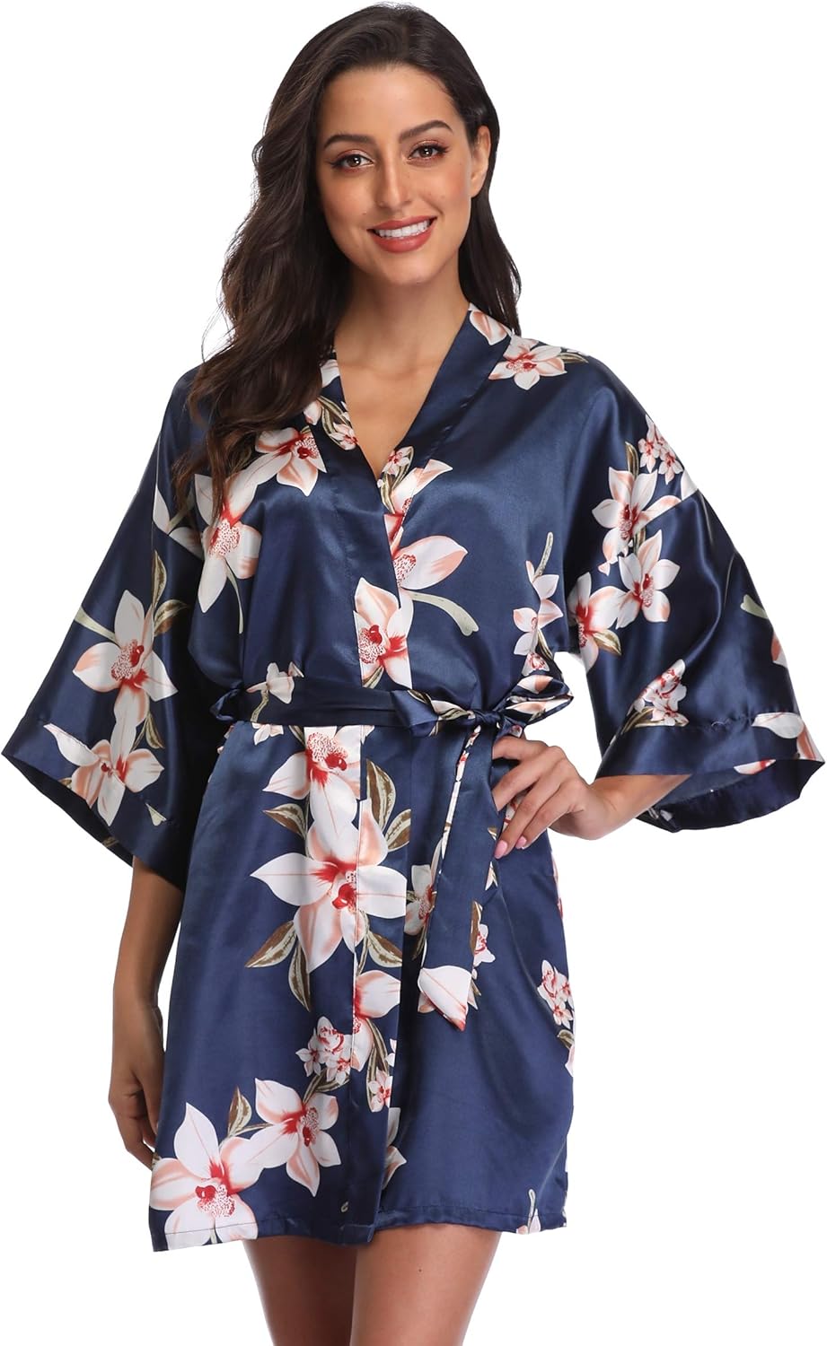season dressing Women Floral Robes Bridesmaids Short Satin Kimono Sleepwear for Wedding Party - Image 3
