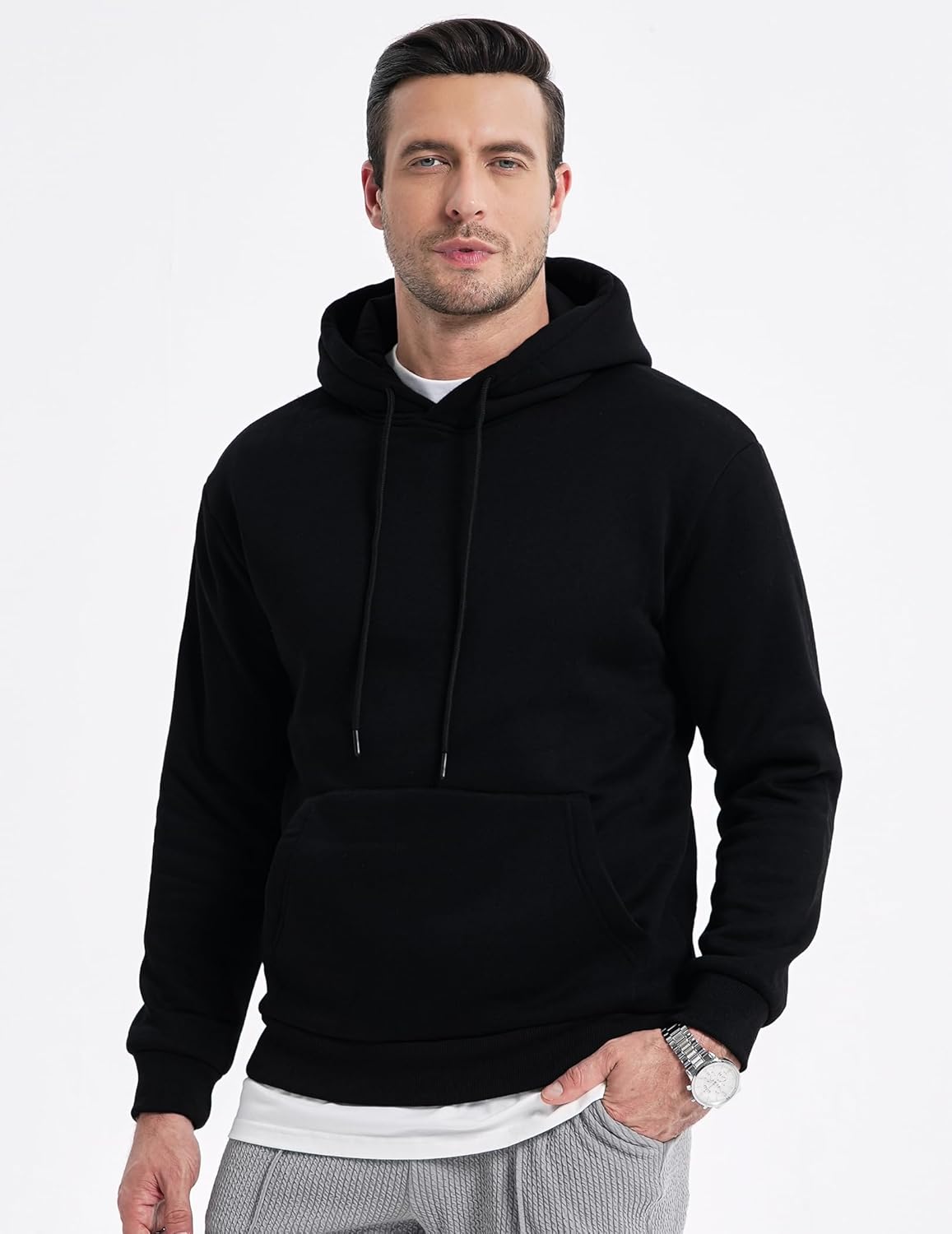 JMIERR Mens Casual Cotton Hooded Collar Drawstring Hoodies Pullover Sweatshirts Casual Long Sleeve Shirts - Image 8