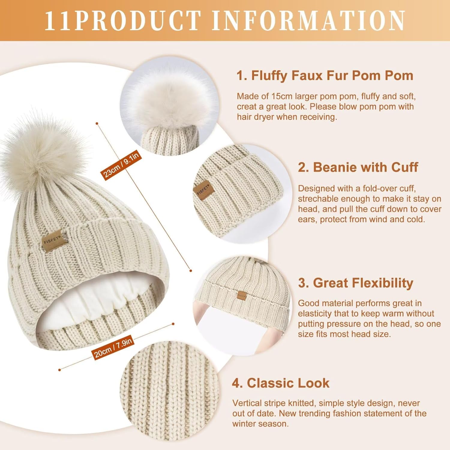 Winter Beanie Hat Scarf Gloves Set for Women, Womens Beanie with Pom Pom Long Scarf Neck Warmer Touchscreen Gloves 3 in 1 Set - Image 3