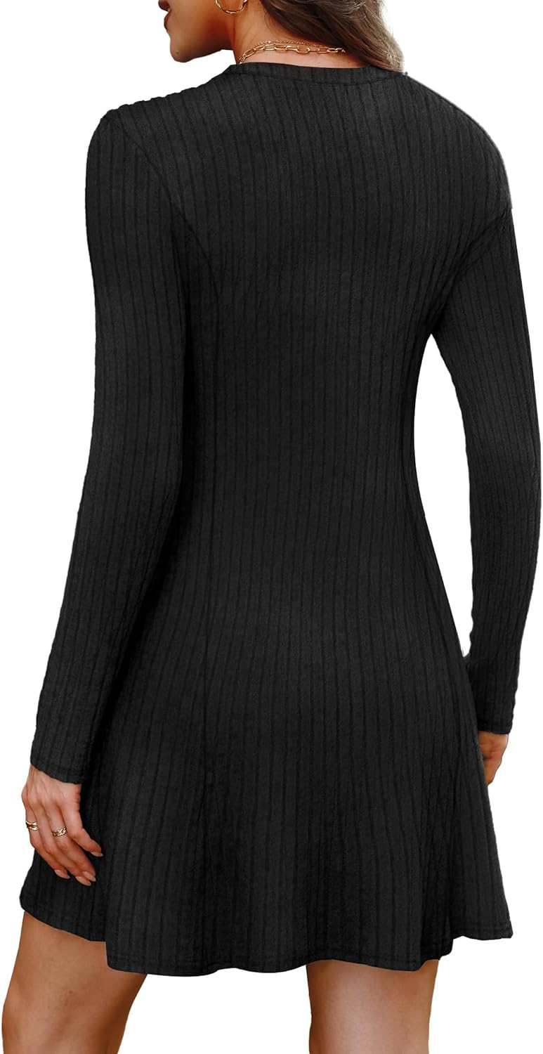 OFEEFAN Fall Dresses for Women 2025 Long Sleeve Crew Neck Sweater Dress - Image 5