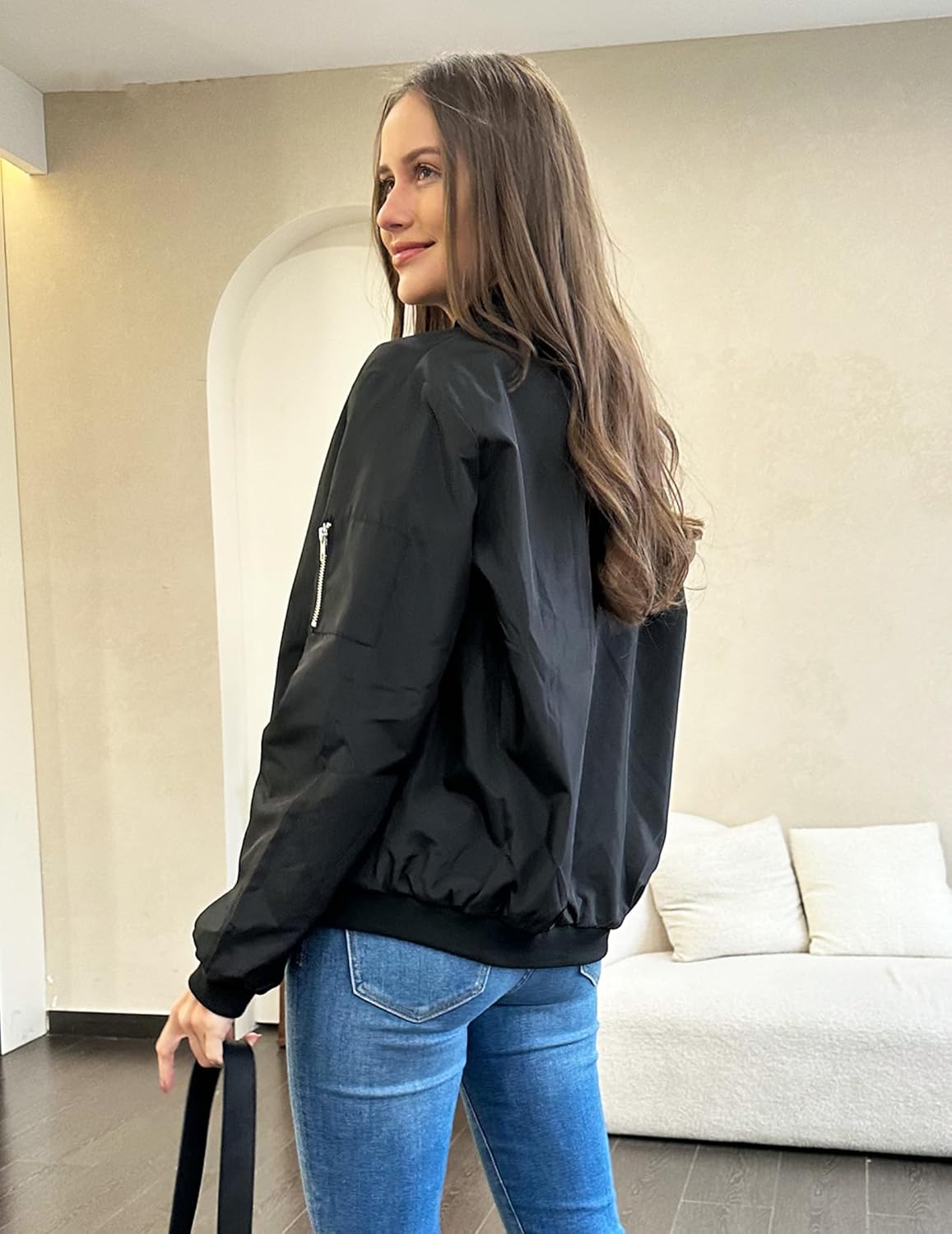 Zeagoo Women's Bomber Jacket Casual Coat Zip Up Spring Fall Clothes with Pockets S-XXL - Image 4